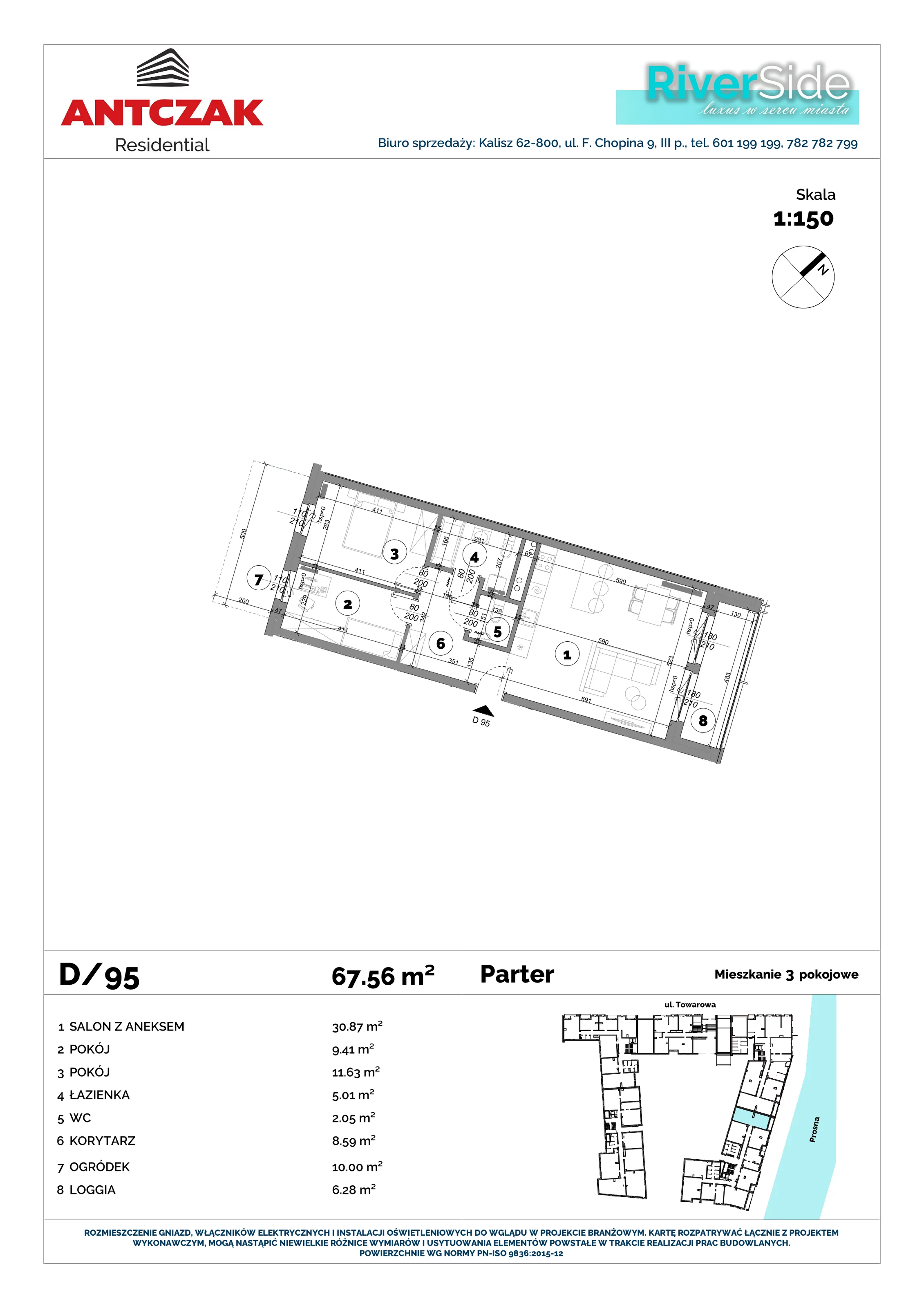 Mieszkanie 67,56 m², parter, oferta nr 95, RiverSide, Kalisz, ul. Towarowa 2