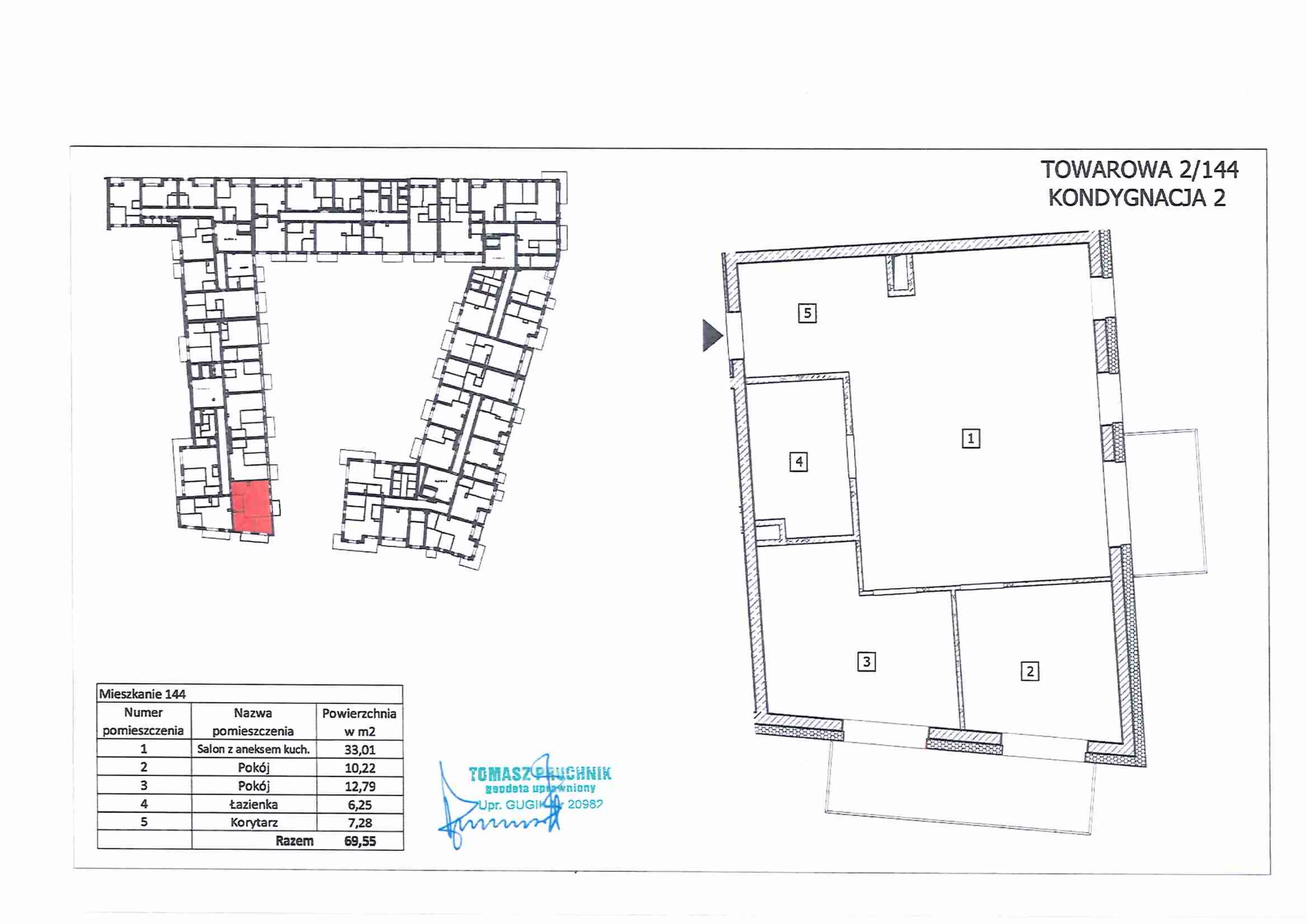 3 pokoje, mieszkanie 69,55 m², piętro 1, oferta nr 144, RiverSide, Kalisz, ul. Towarowa 2