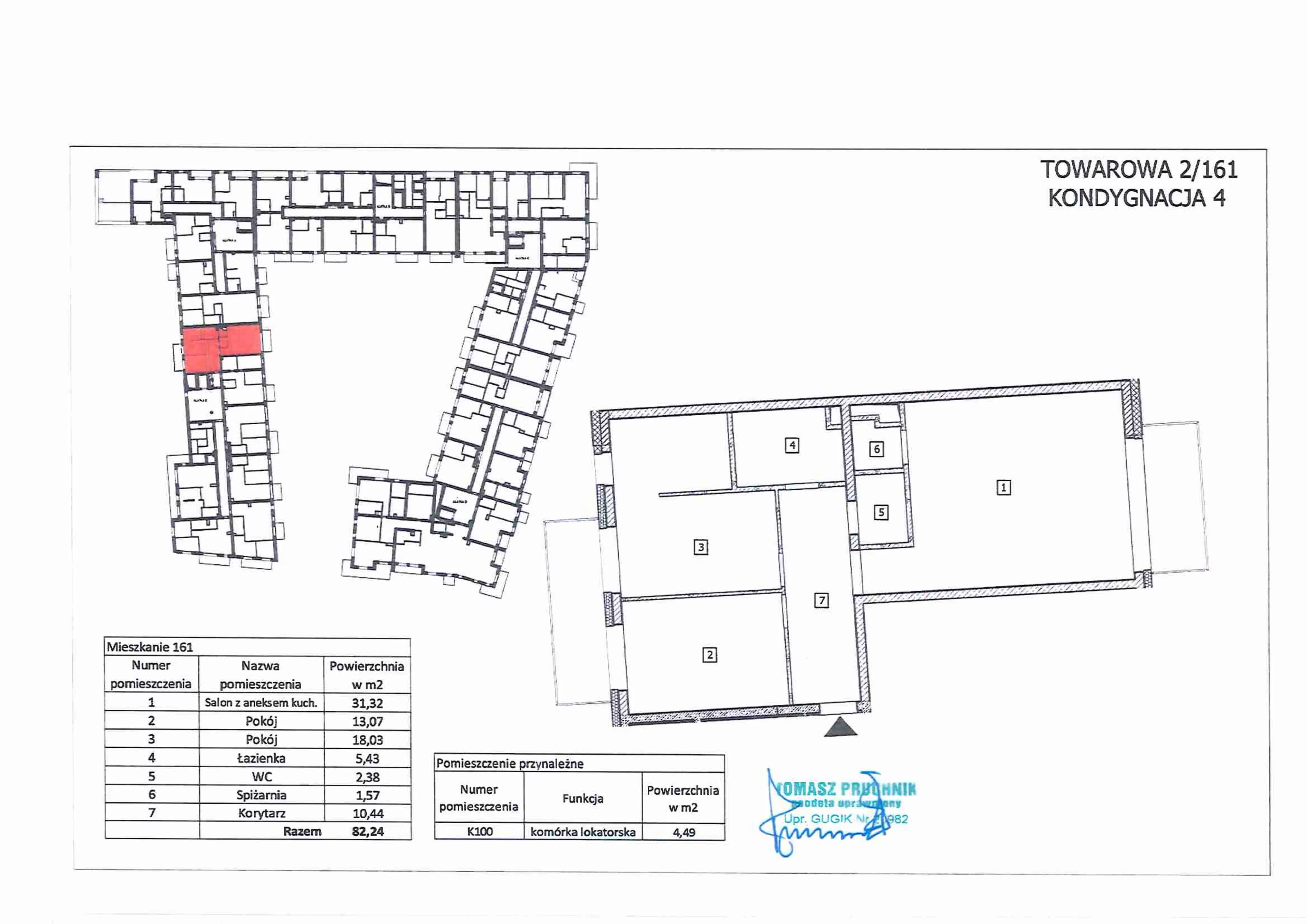 3 pokoje, mieszkanie 82,21 m², piętro 3, oferta nr 161, RiverSide, Kalisz, ul. Towarowa 2