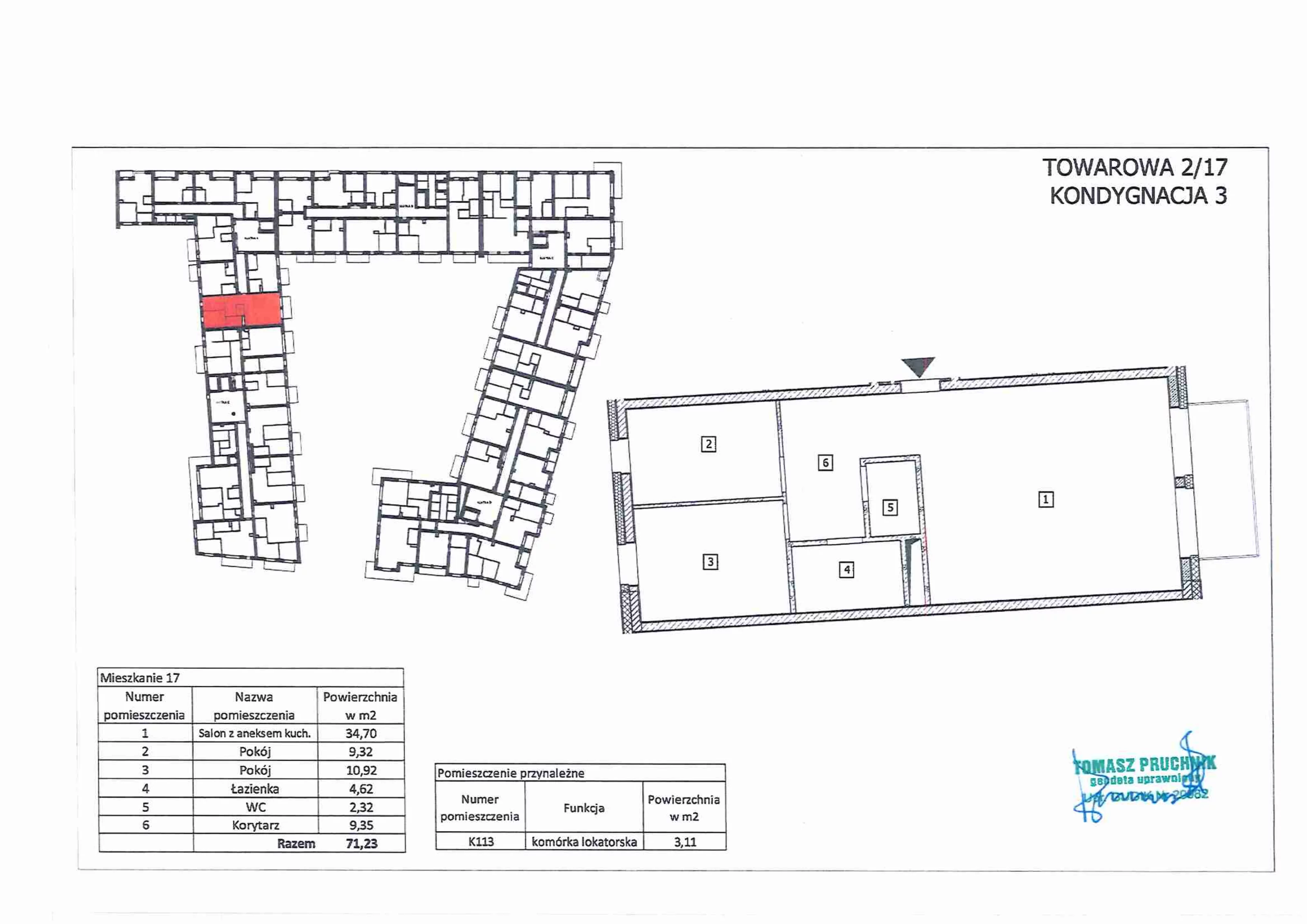 2 pokoje, mieszkanie 71,11 m², piętro 1, oferta nr 17, RiverSide, Kalisz, ul. Towarowa 2