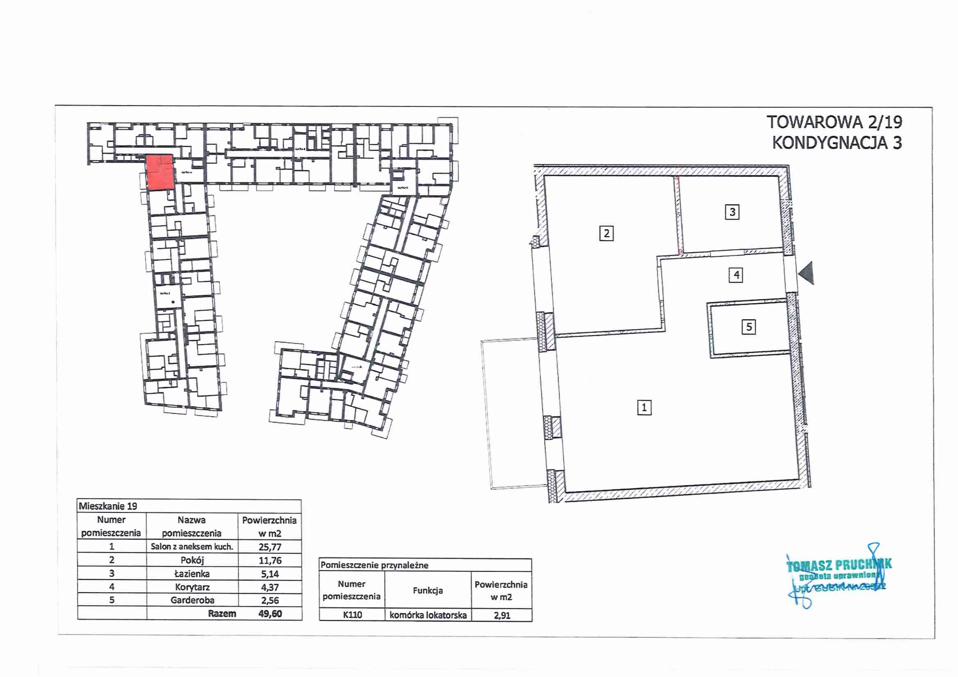 2 pokoje, mieszkanie 50,20 m², piętro 1, oferta nr 19, RiverSide, Kalisz, ul. Towarowa 2
