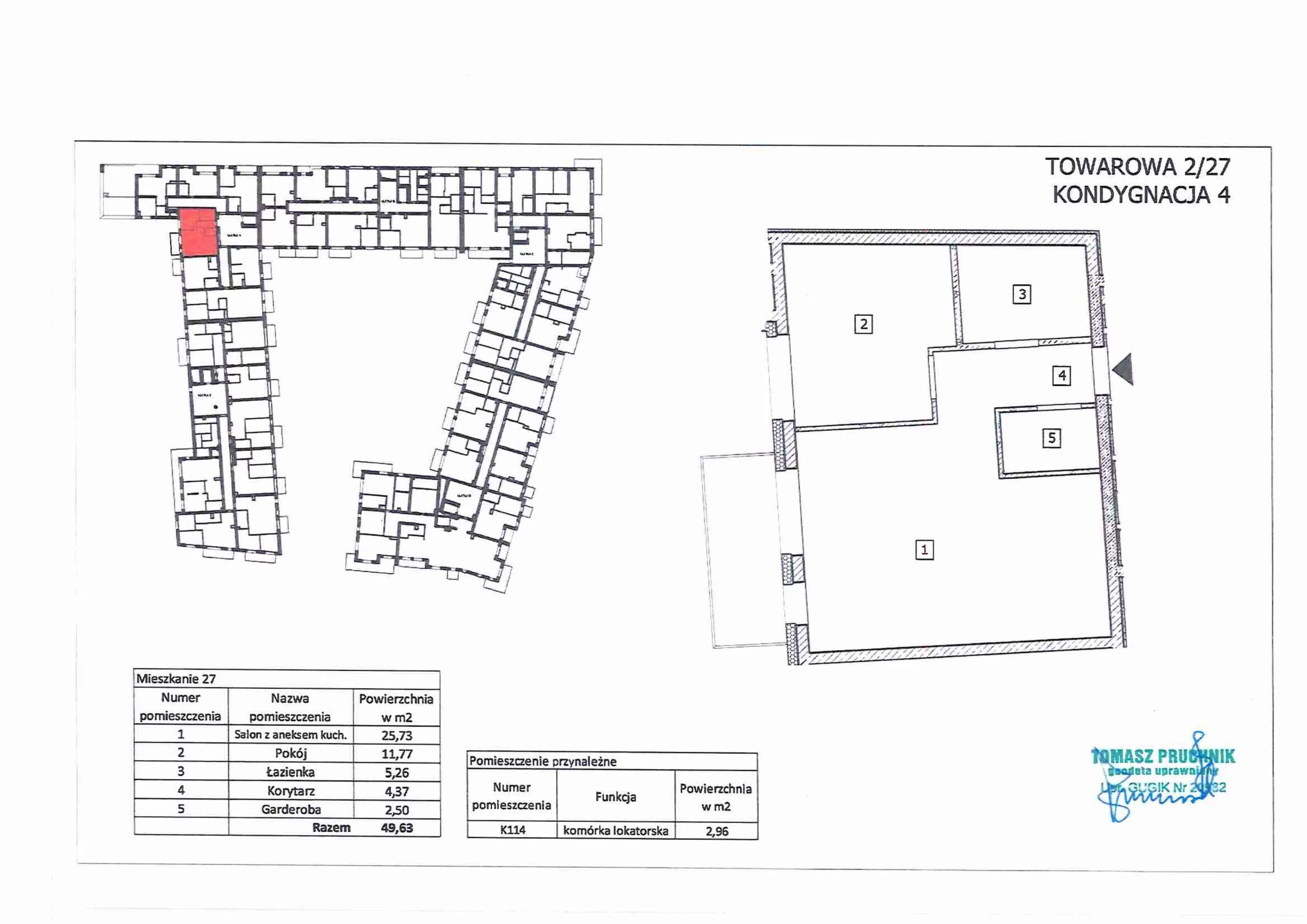 3 pokoje, mieszkanie 50,50 m², piętro 2, oferta nr 27, RiverSide, Kalisz, ul. Towarowa 2