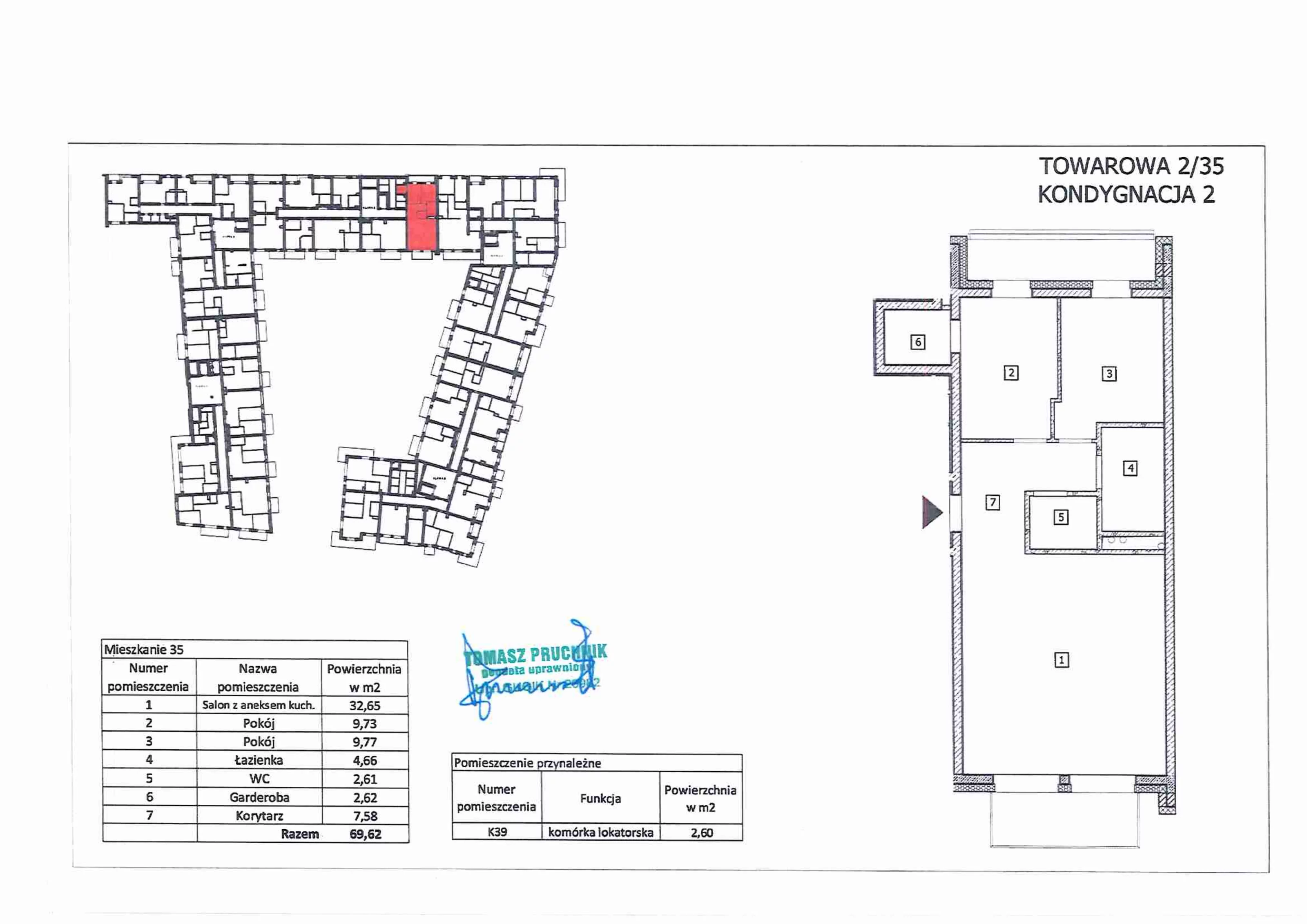 3 pokoje, mieszkanie 69,64 m², piętro 1, oferta nr 35, RiverSide, Kalisz, ul. Towarowa 2