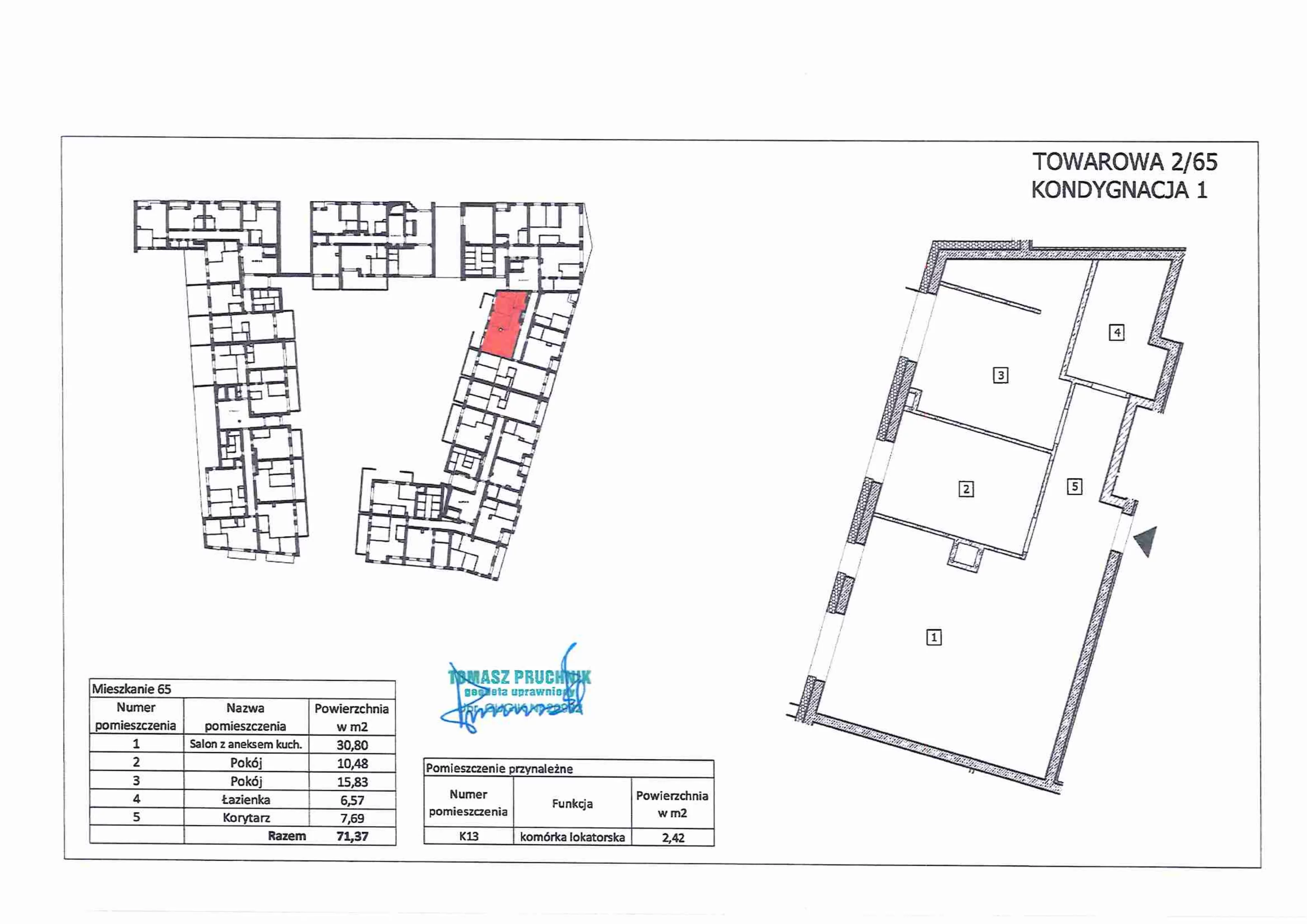 3 pokoje, mieszkanie 71,06 m², parter, oferta nr 65, RiverSide, Kalisz, ul. Towarowa 2
