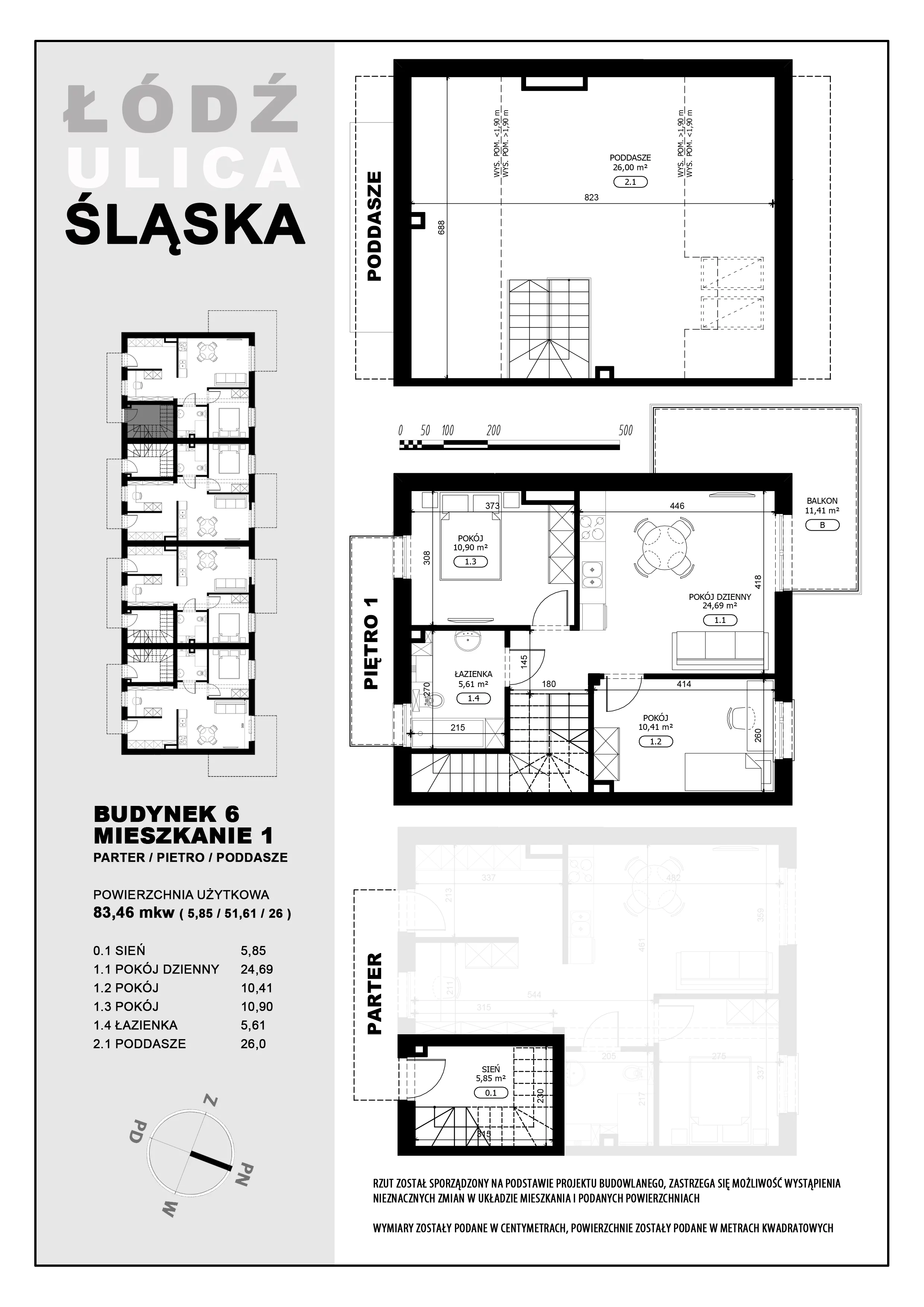 3 pokoje, mieszkanie 83,46 m², piętro 1, oferta nr B6-M1, Śląska Park, Łódź, Górna, Chojny-Dąbrowa, ul. Śląska 39