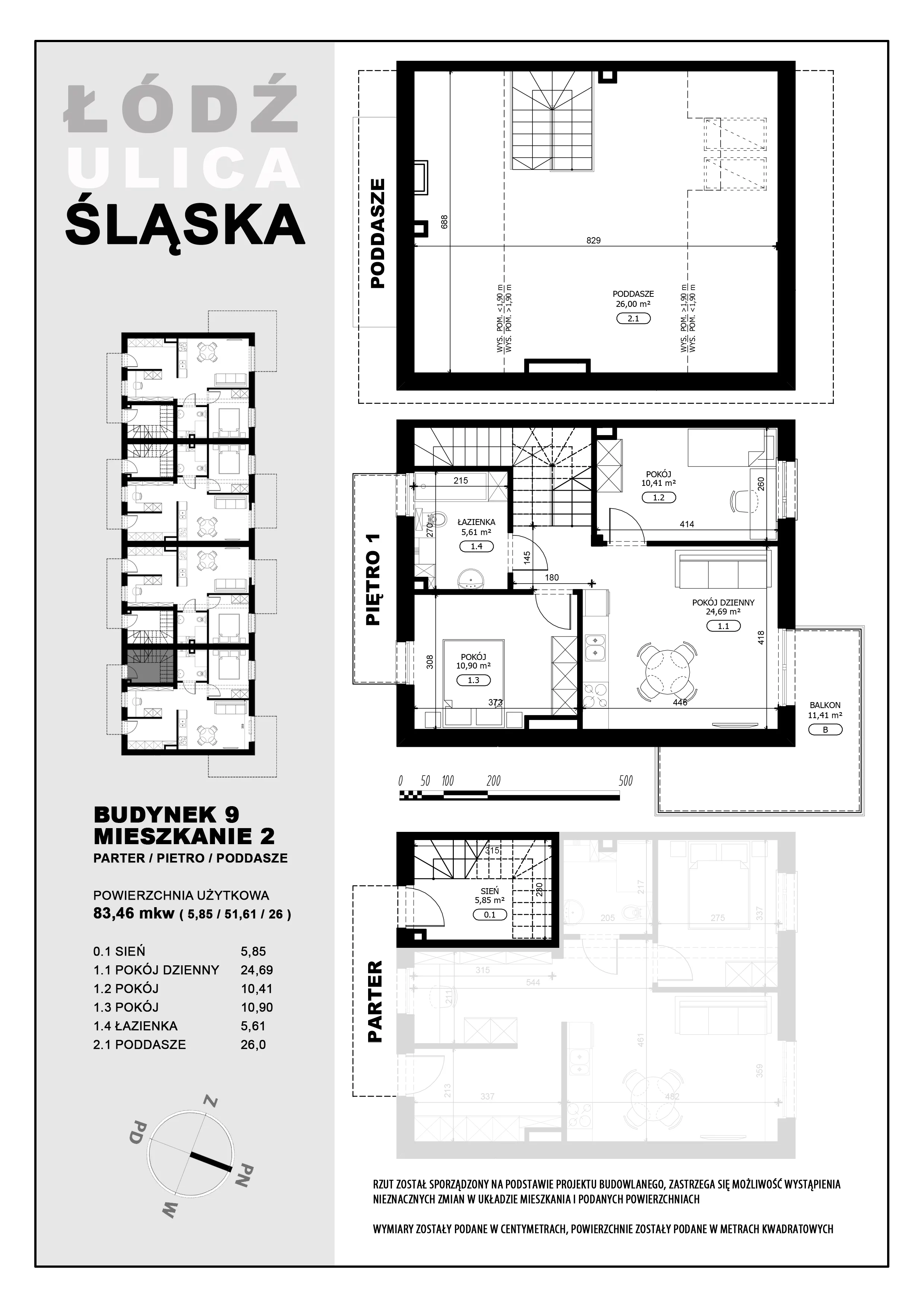 3 pokoje, mieszkanie 83,46 m², piętro 1, oferta nr B9-M2, Śląska Park, Łódź, Górna, Chojny-Dąbrowa, ul. Śląska 39