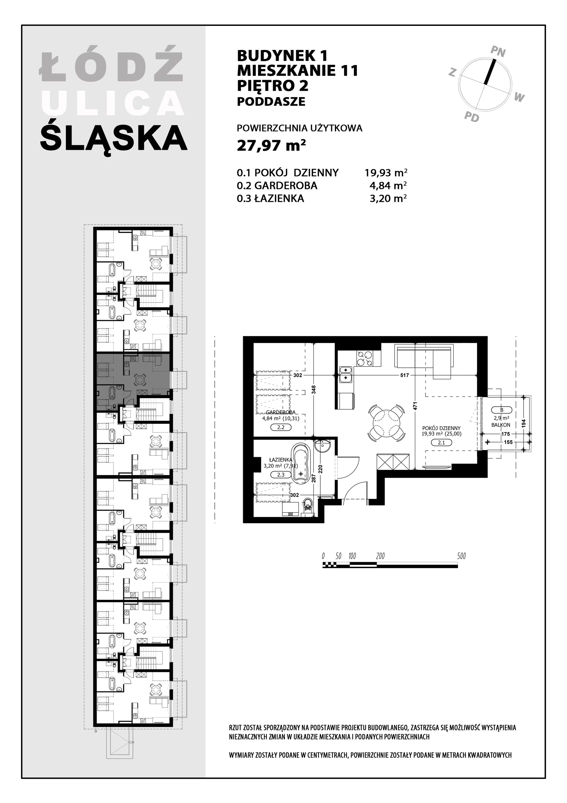 1 pokój, mieszkanie 27,97 m², piętro 2, oferta nr B1-M11, Śląska Park, Łódź, Górna, Chojny-Dąbrowa, ul. Śląska 39