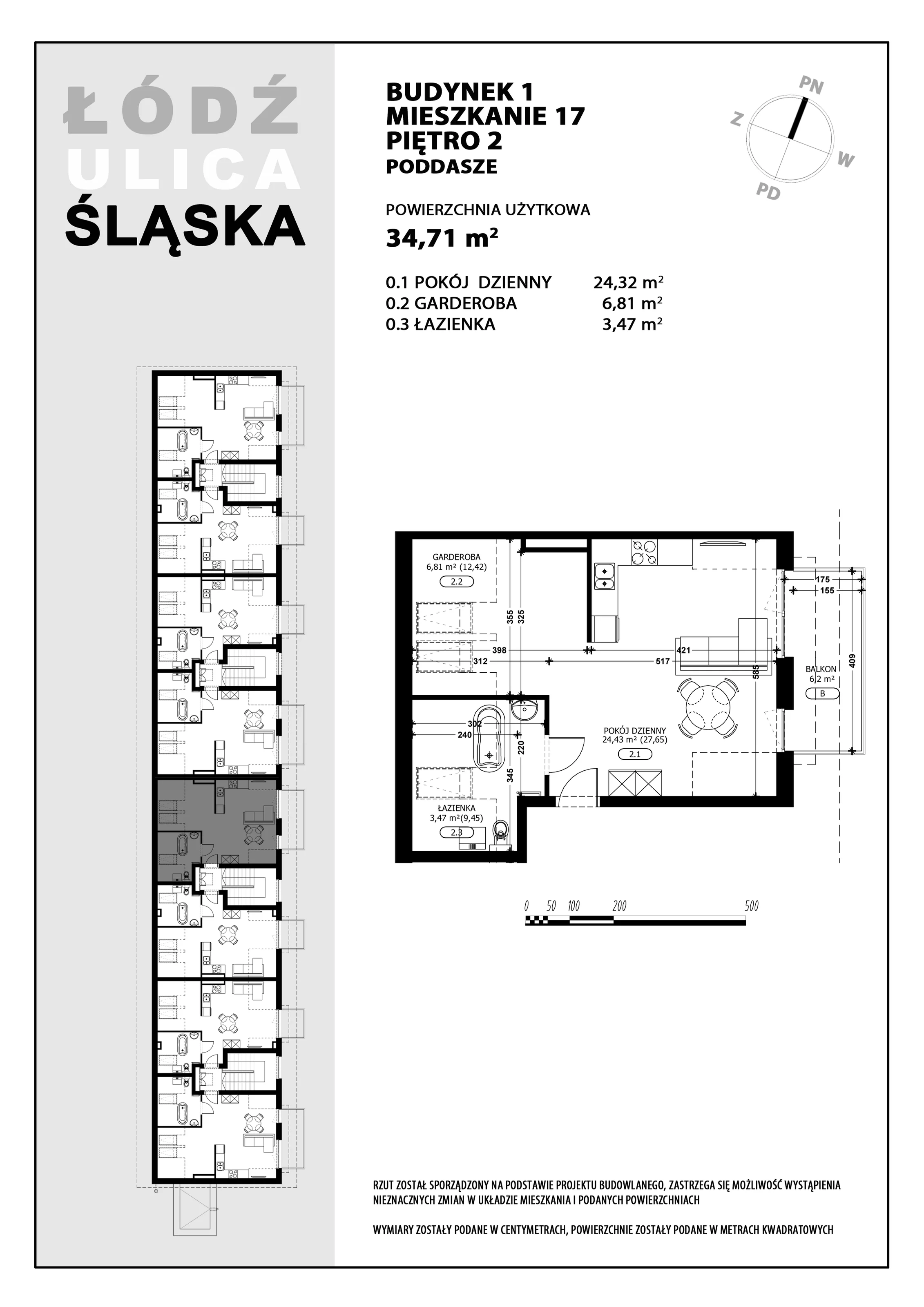 Mieszkanie 34,71 m², piętro 2, oferta nr B1-M17, Śląska Park, Łódź, Górna, Chojny-Dąbrowa, ul. Śląska 39