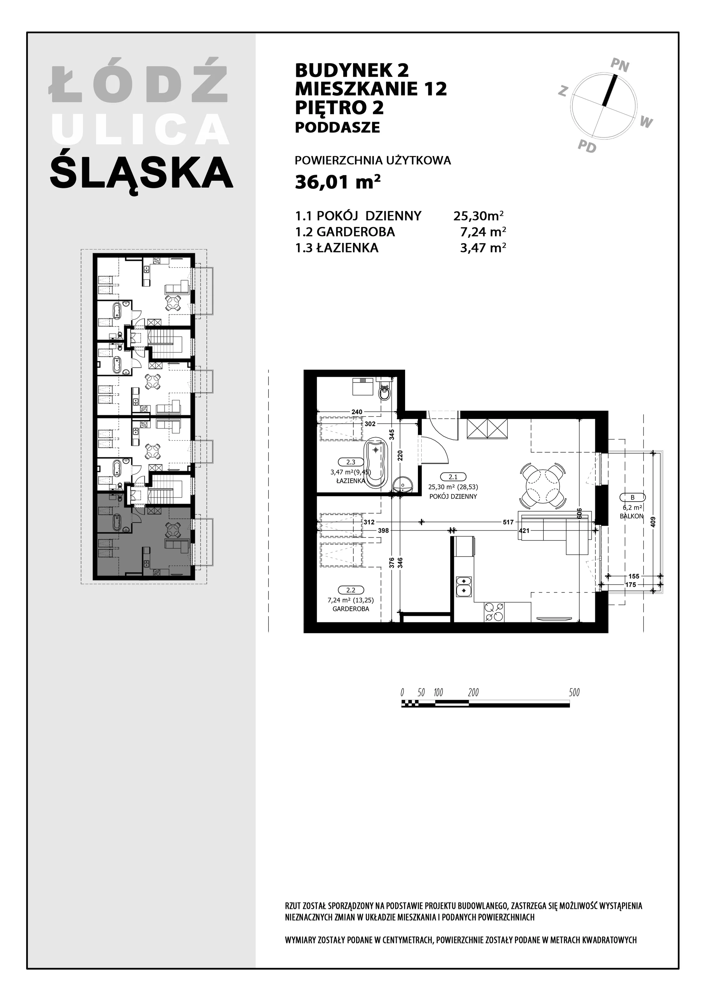 Mieszkanie 36,01 m², piętro 2, oferta nr B2-M12, Śląska Park, Łódź, Górna, Chojny-Dąbrowa, ul. Śląska 39