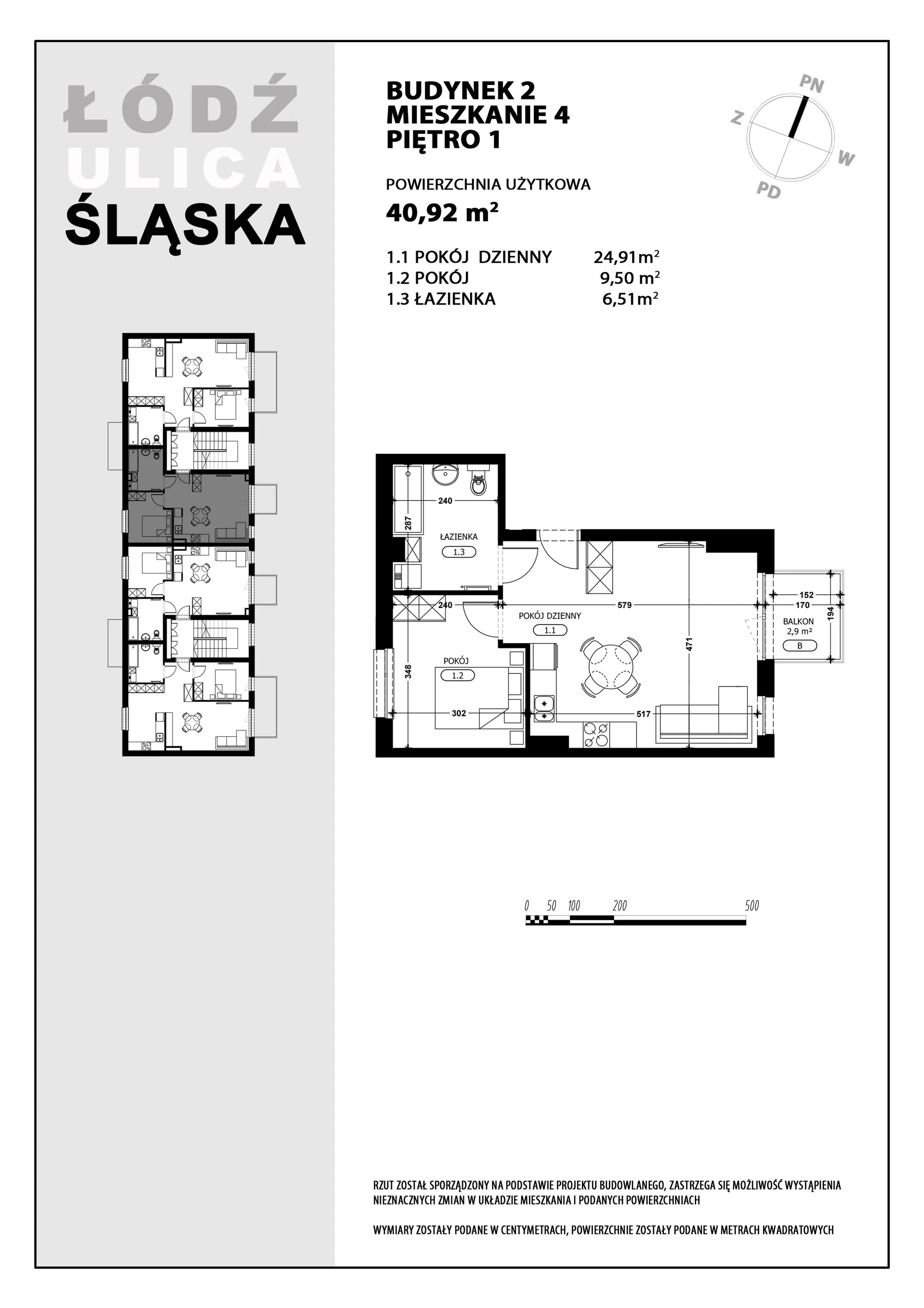 2 pokoje, mieszkanie 40,92 m², piętro 1, oferta nr B2-M4, Śląska Park, Łódź, Górna, Chojny-Dąbrowa, ul. Śląska 39