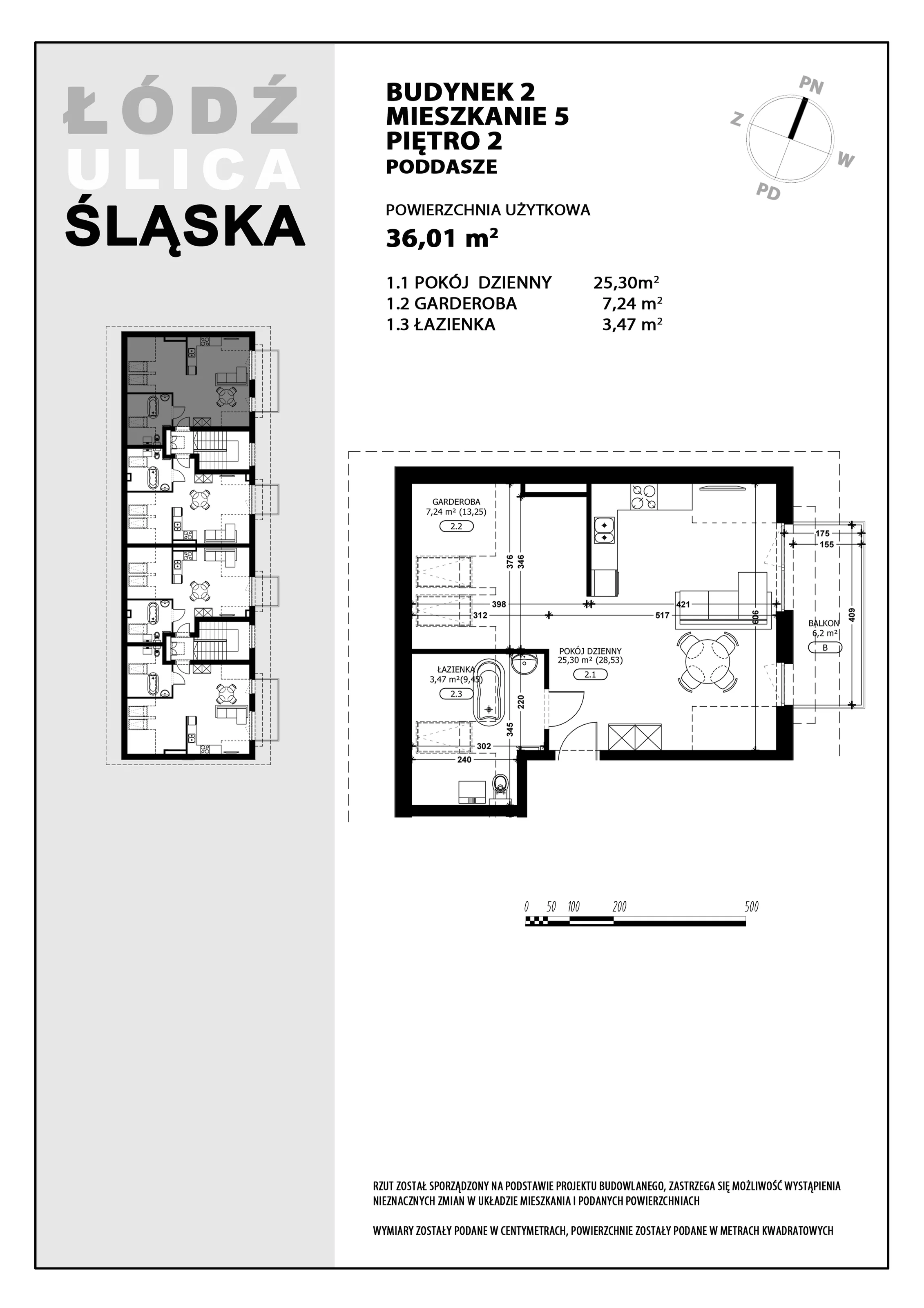 Mieszkanie 36,01 m², piętro 2, oferta nr B2-M5, Śląska Park, Łódź, Górna, Chojny-Dąbrowa, ul. Śląska 39