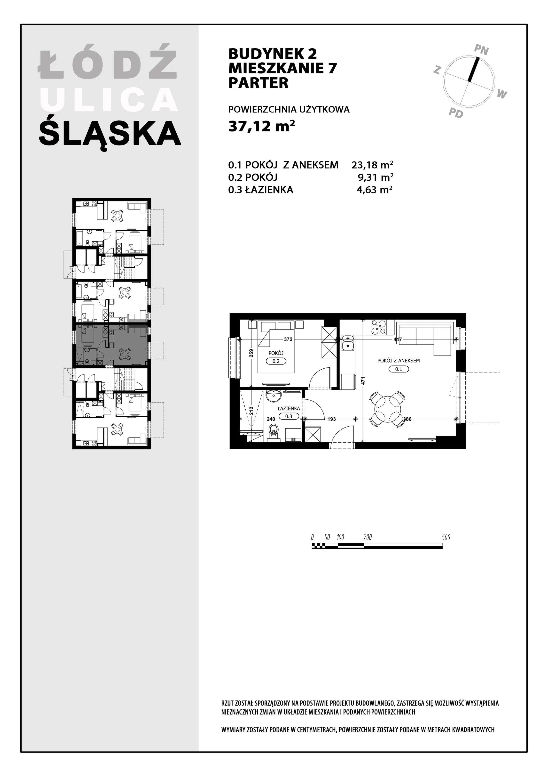 2 pokoje, mieszkanie 37,12 m², parter, oferta nr B2-M7, Śląska Park, Łódź, Górna, Chojny-Dąbrowa, ul. Śląska 39