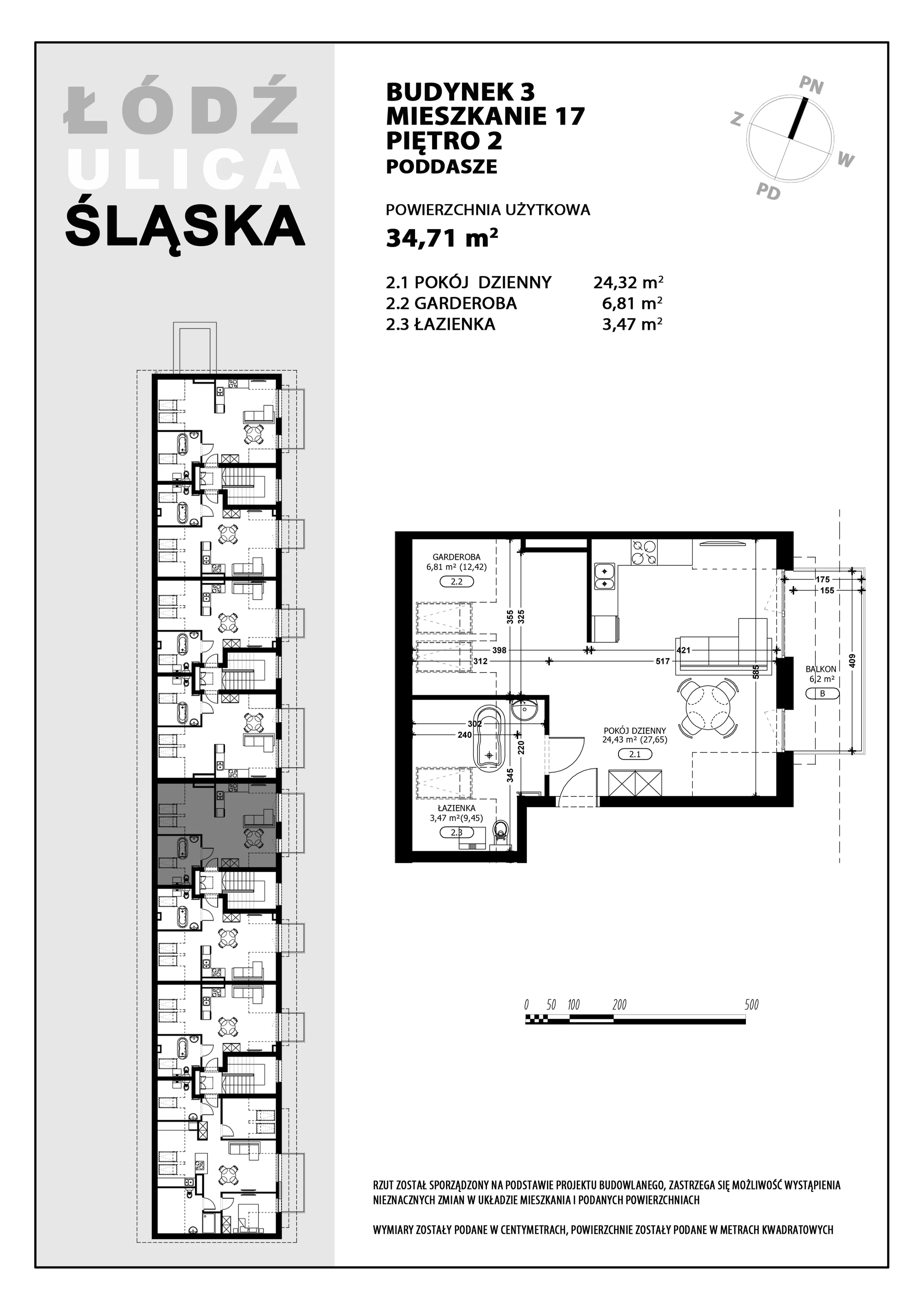 Mieszkanie 34,71 m², piętro 2, oferta nr B3-M17, Śląska Park, Łódź, Górna, Chojny-Dąbrowa, ul. Śląska 39