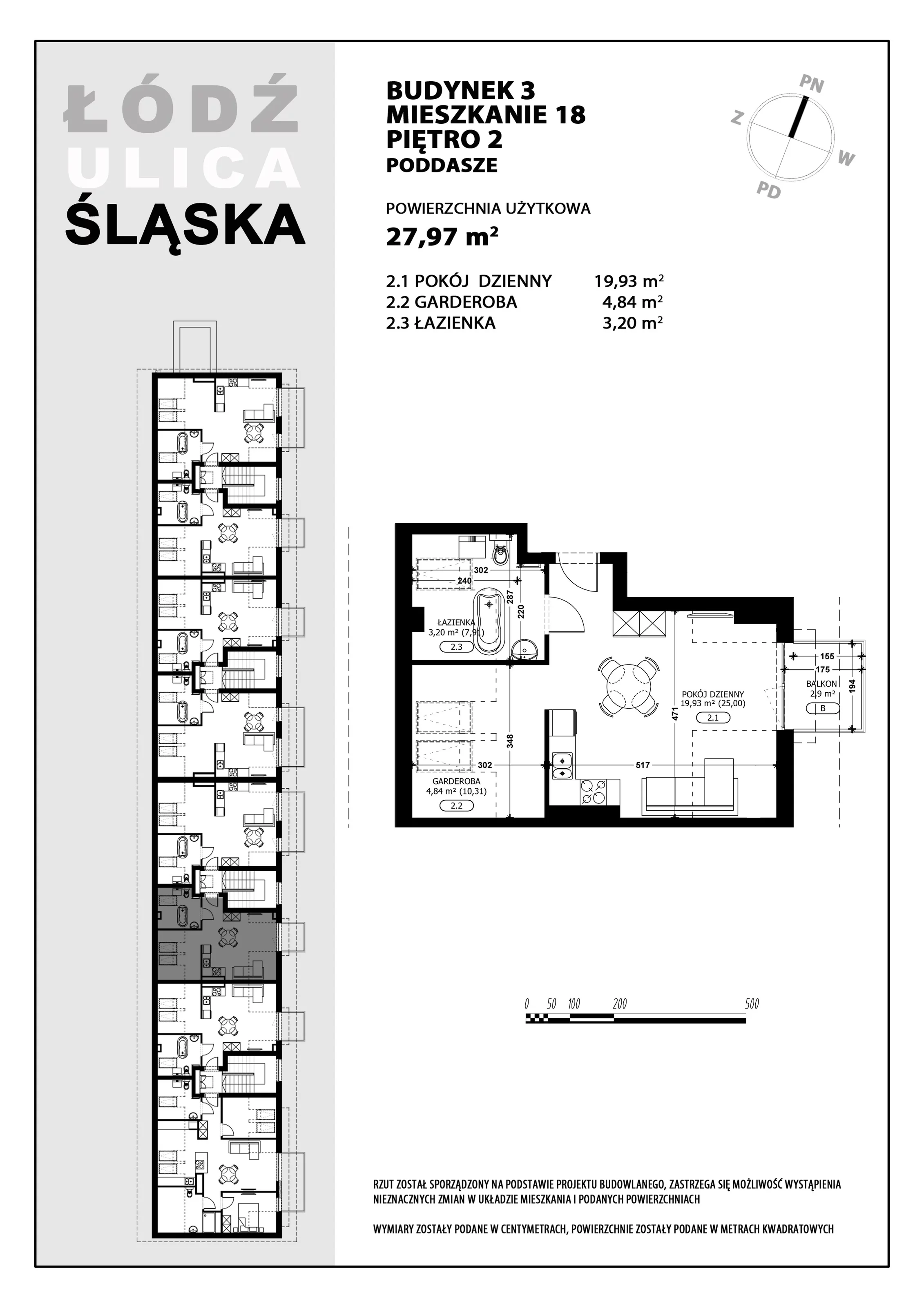 Mieszkanie 27,97 m², piętro 2, oferta nr B3-M18, Śląska Park, Łódź, Górna, Chojny-Dąbrowa, ul. Śląska 39