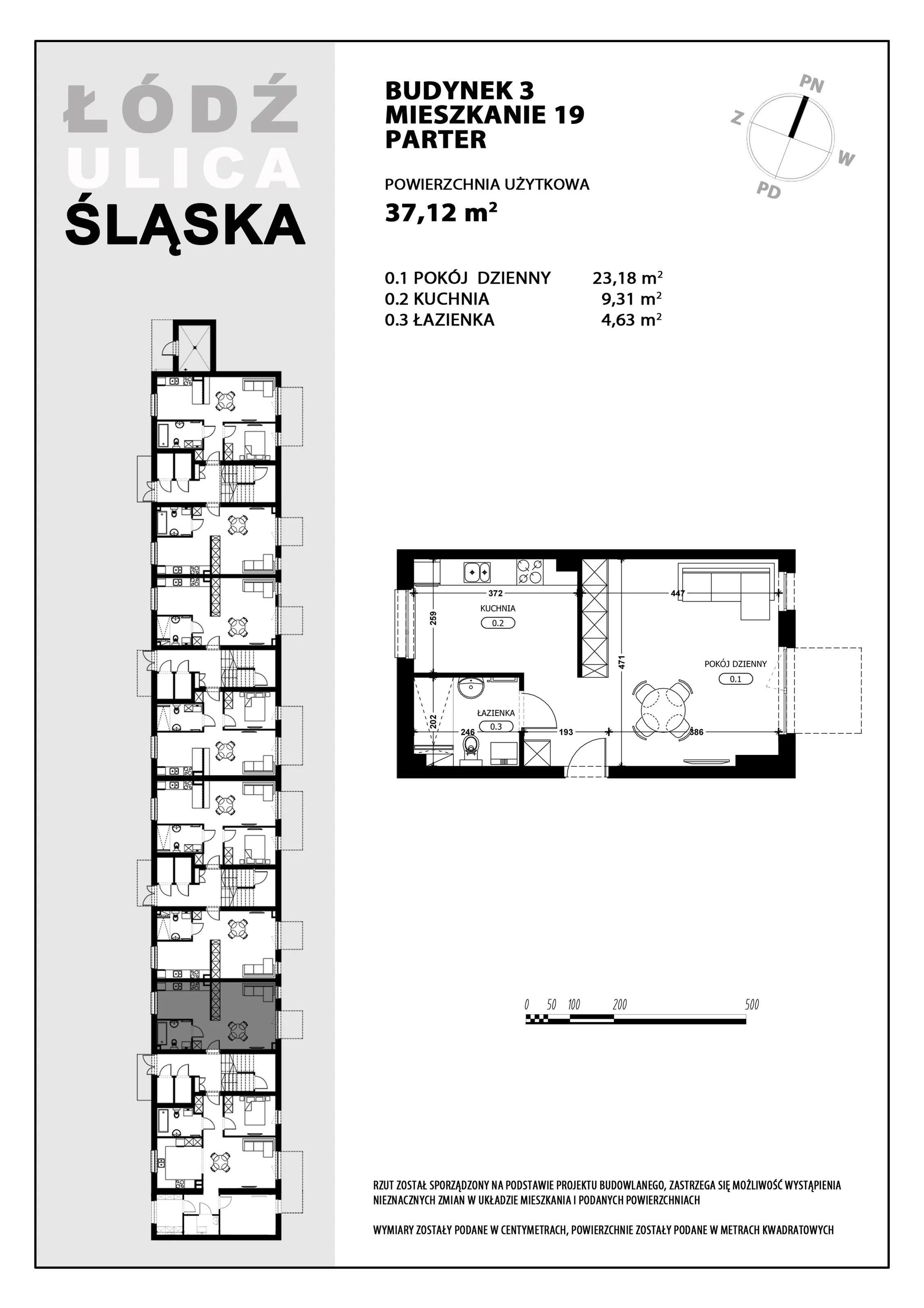 Mieszkanie 37,12 m², parter, oferta nr B3-M19, Śląska Park, Łódź, Górna, Chojny-Dąbrowa, ul. Śląska 39