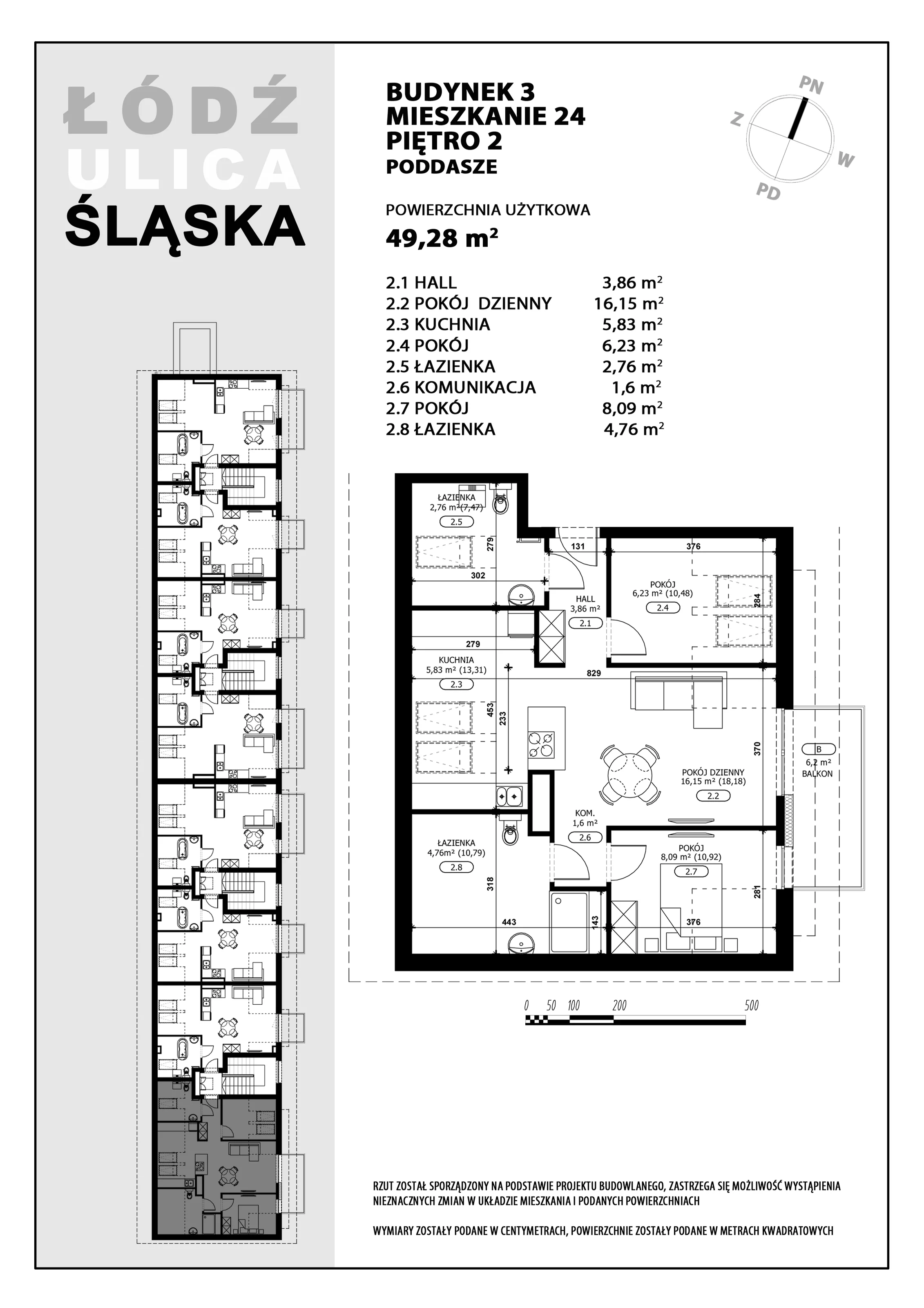 3 pokoje, mieszkanie 49,28 m², piętro 2, oferta nr B3-M24, Śląska Park, Łódź, Górna, Chojny-Dąbrowa, ul. Śląska 39