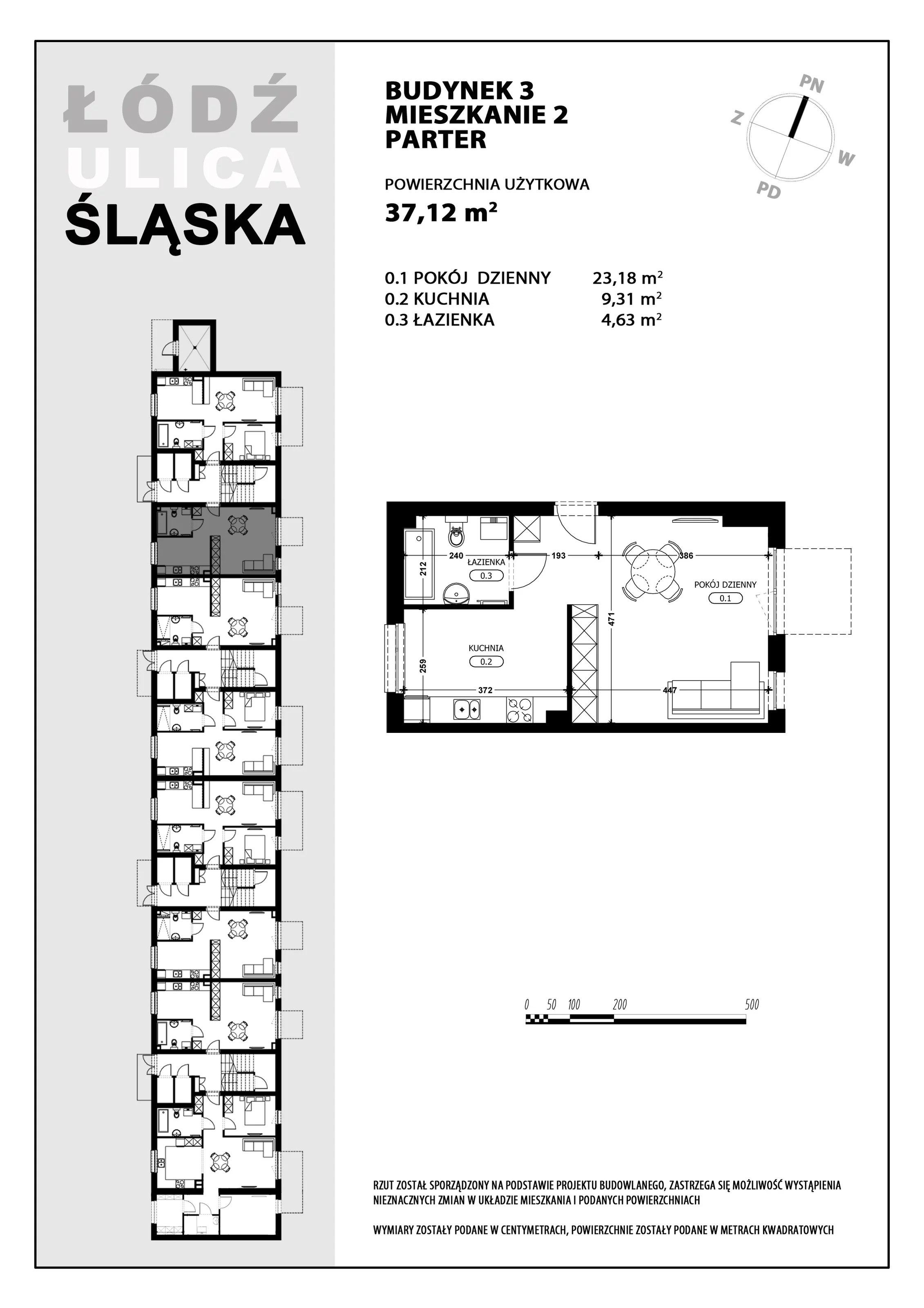 Mieszkanie 37,12 m², parter, oferta nr B3-M2, Śląska Park, Łódź, Górna, Chojny-Dąbrowa, ul. Śląska 39