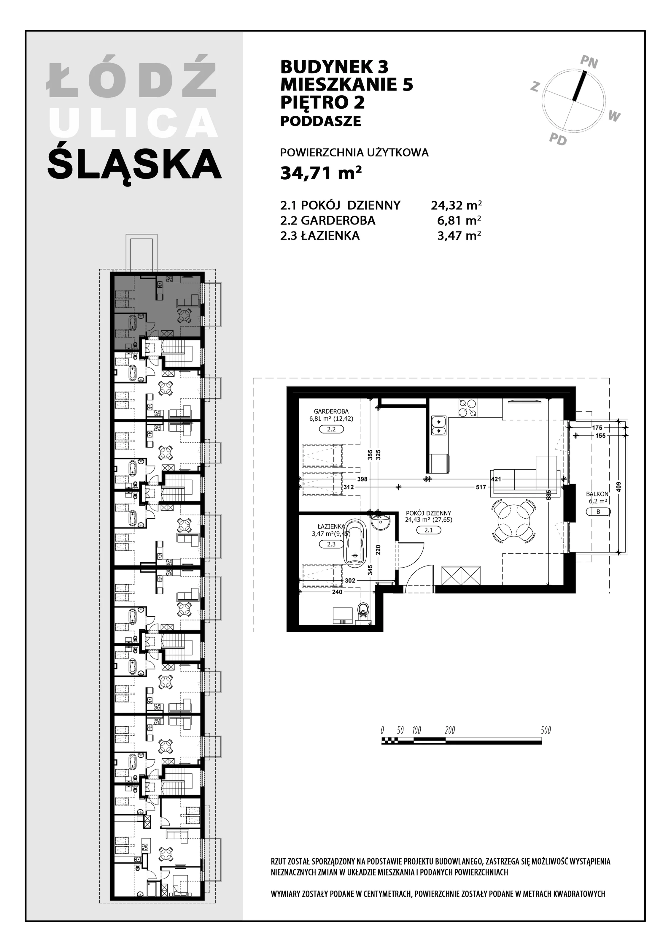 Mieszkanie 34,71 m², piętro 2, oferta nr B3-M5, Śląska Park, Łódź, Górna, Chojny-Dąbrowa, ul. Śląska 39