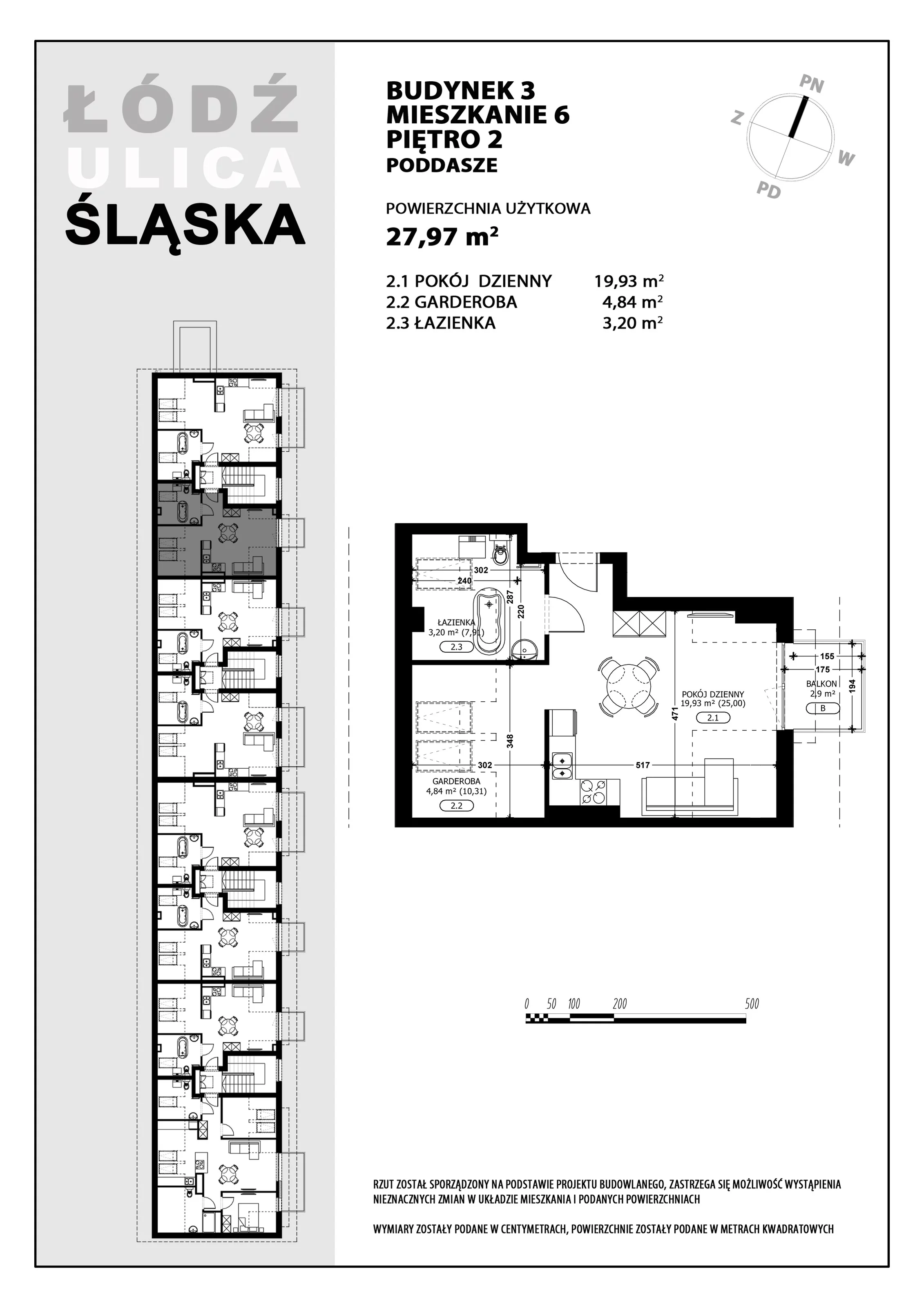 Mieszkanie 27,97 m², piętro 2, oferta nr B3-M6, Śląska Park, Łódź, Górna, Chojny-Dąbrowa, ul. Śląska 39