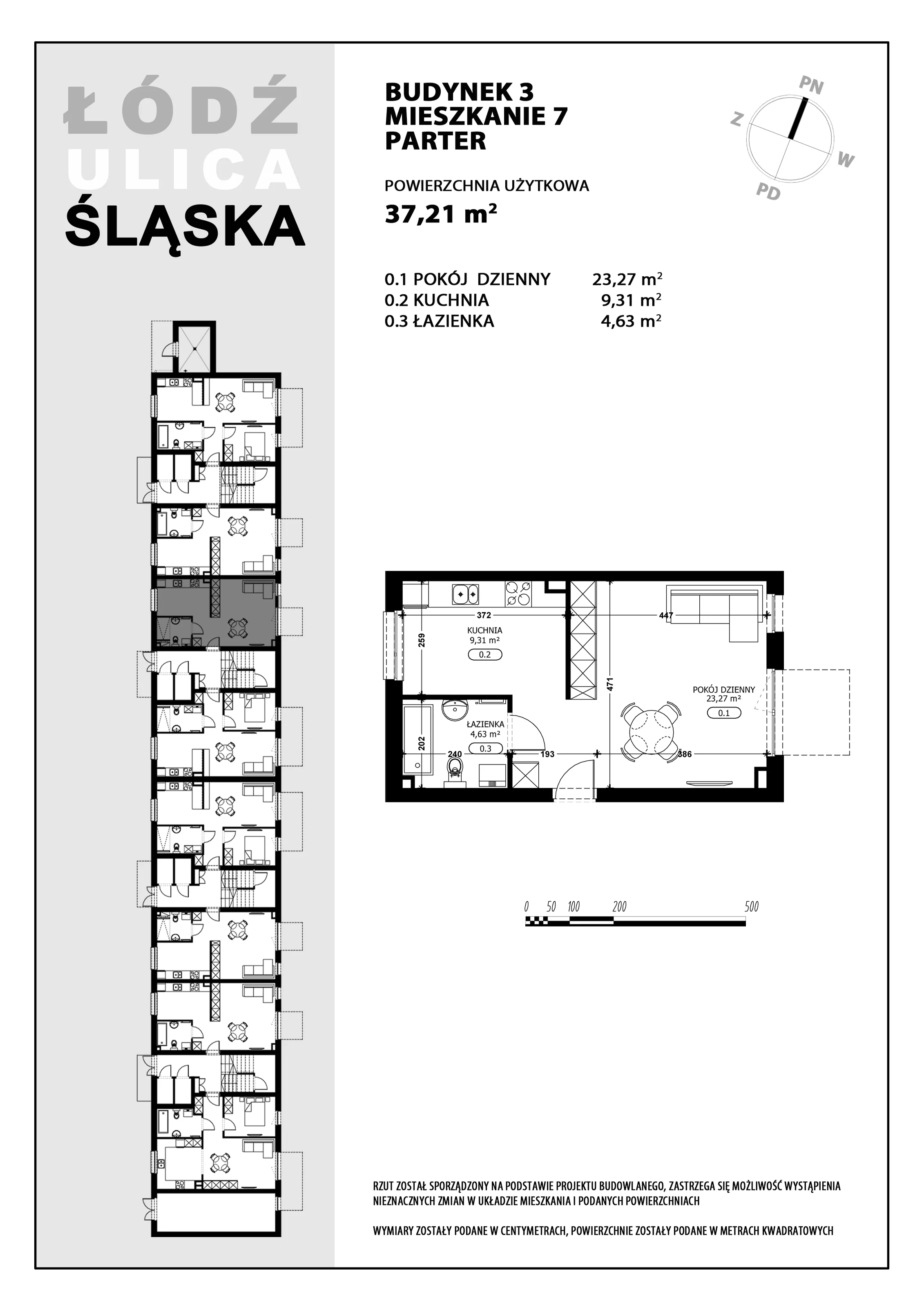 Mieszkanie 37,12 m², parter, oferta nr B3-M7, Śląska Park, Łódź, Górna, Chojny-Dąbrowa, ul. Śląska 39