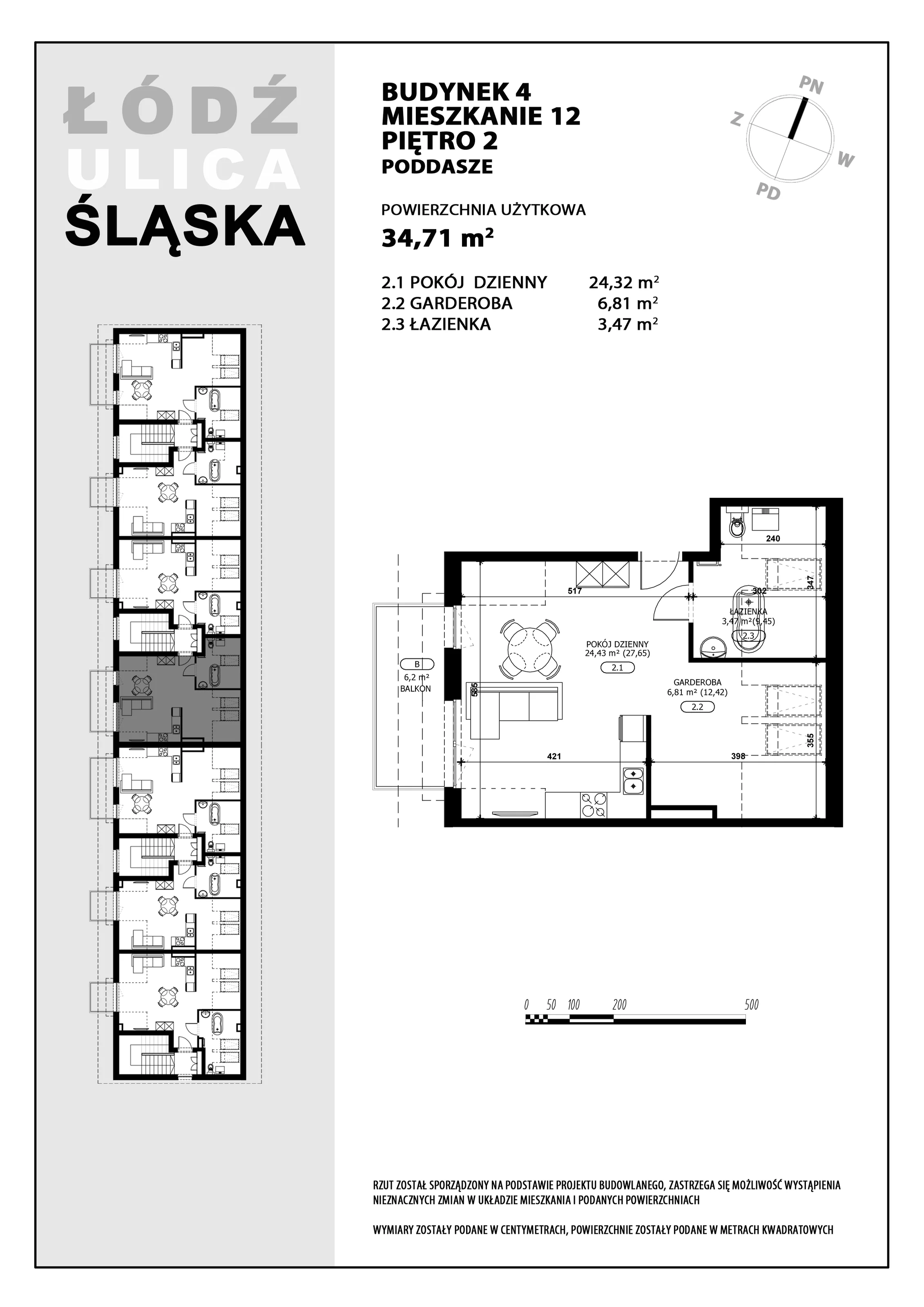 Mieszkanie 34,71 m², piętro 2, oferta nr B4-M12, Śląska Park, Łódź, Górna, Chojny-Dąbrowa, ul. Śląska 39