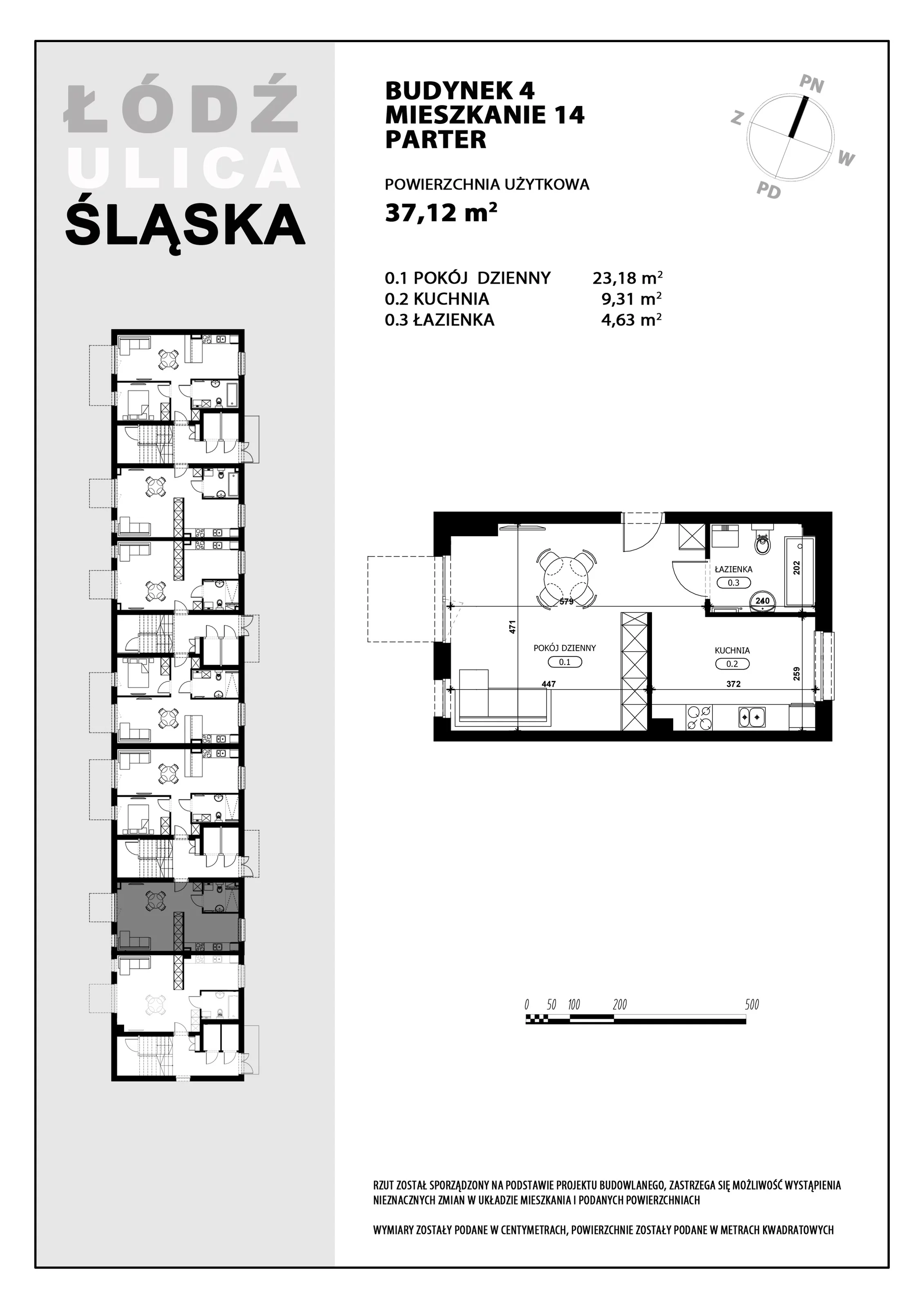 Mieszkanie 37,12 m², parter, oferta nr B4-M14, Śląska Park, Łódź, Górna, Chojny-Dąbrowa, ul. Śląska 39