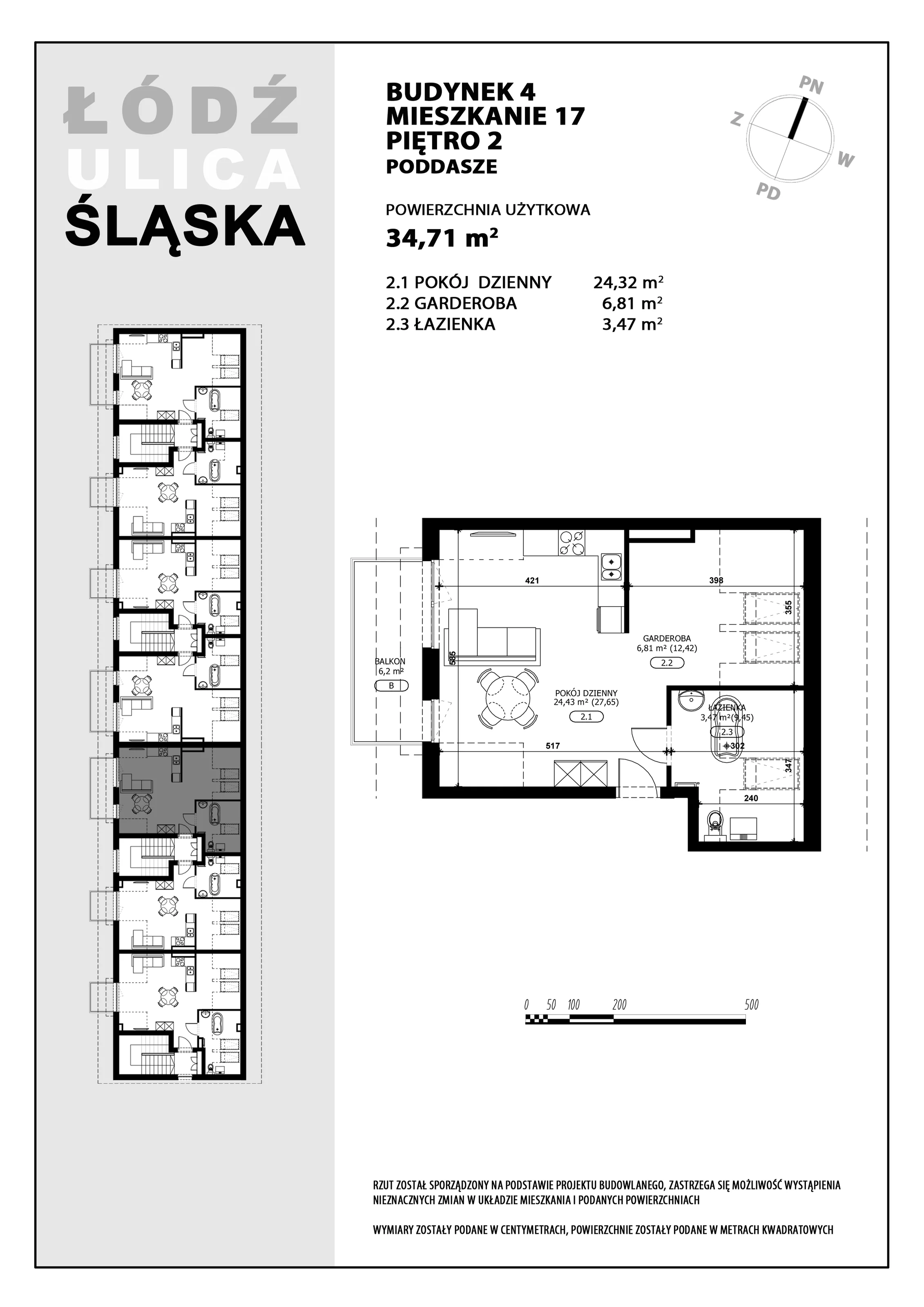 Mieszkanie 34,71 m², piętro 2, oferta nr B4-M17, Śląska Park, Łódź, Górna, Chojny-Dąbrowa, ul. Śląska 39