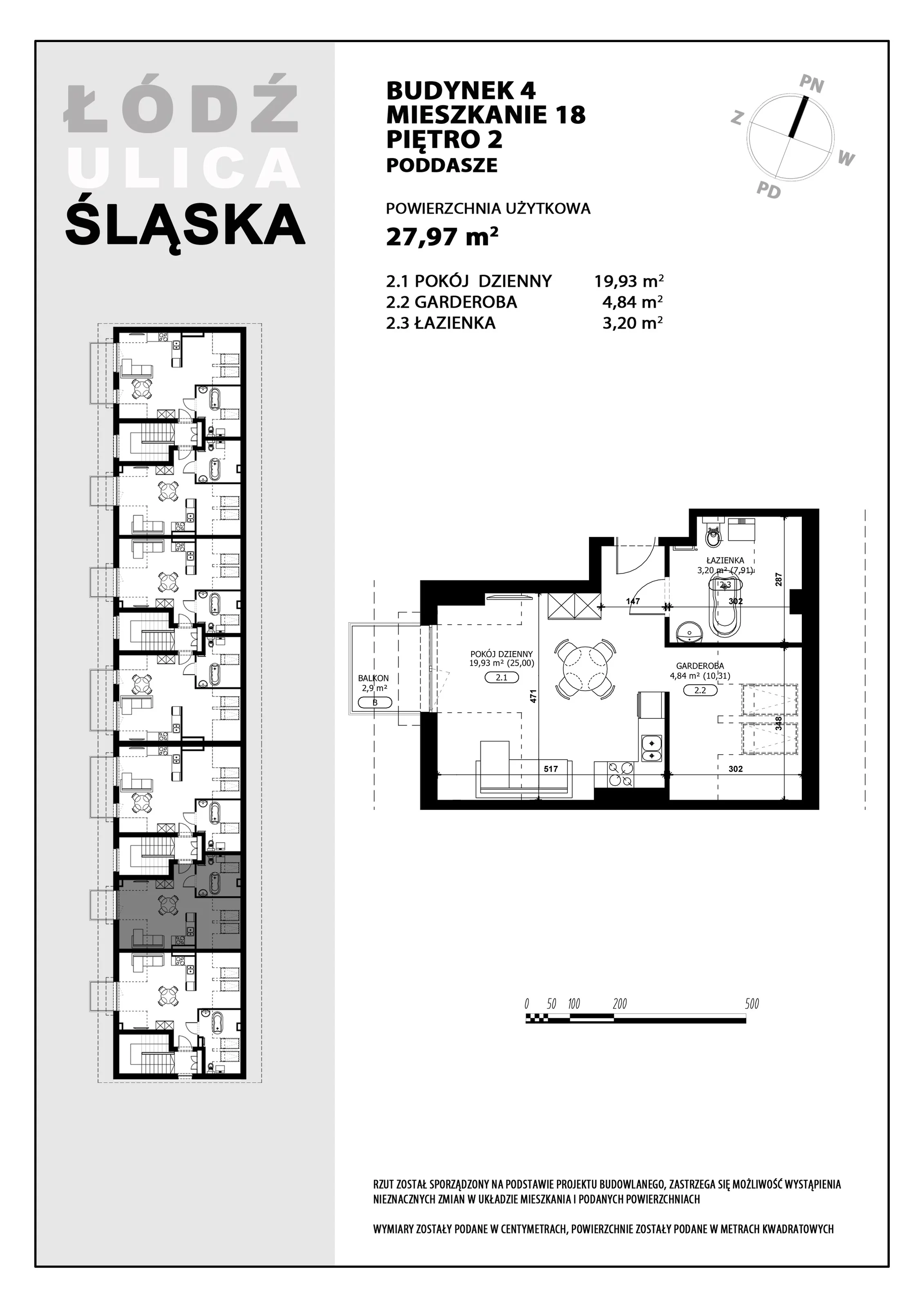 Mieszkanie 27,97 m², piętro 2, oferta nr B4-M18, Śląska Park, Łódź, Górna, Chojny-Dąbrowa, ul. Śląska 39