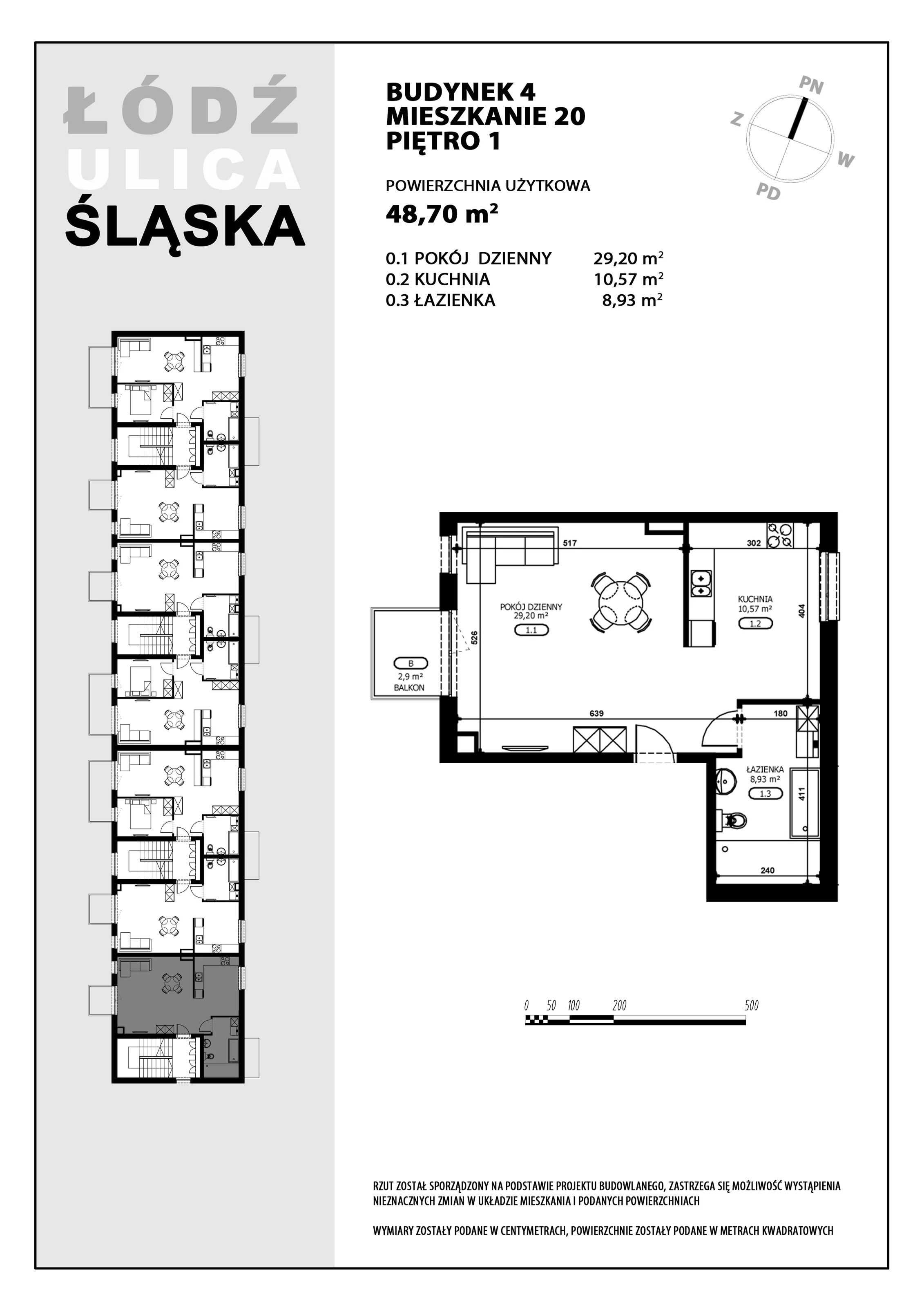 1 pokój, mieszkanie 48,70 m², piętro 1, oferta nr B4-M20, Śląska Park, Łódź, Górna, Chojny-Dąbrowa, ul. Śląska 39