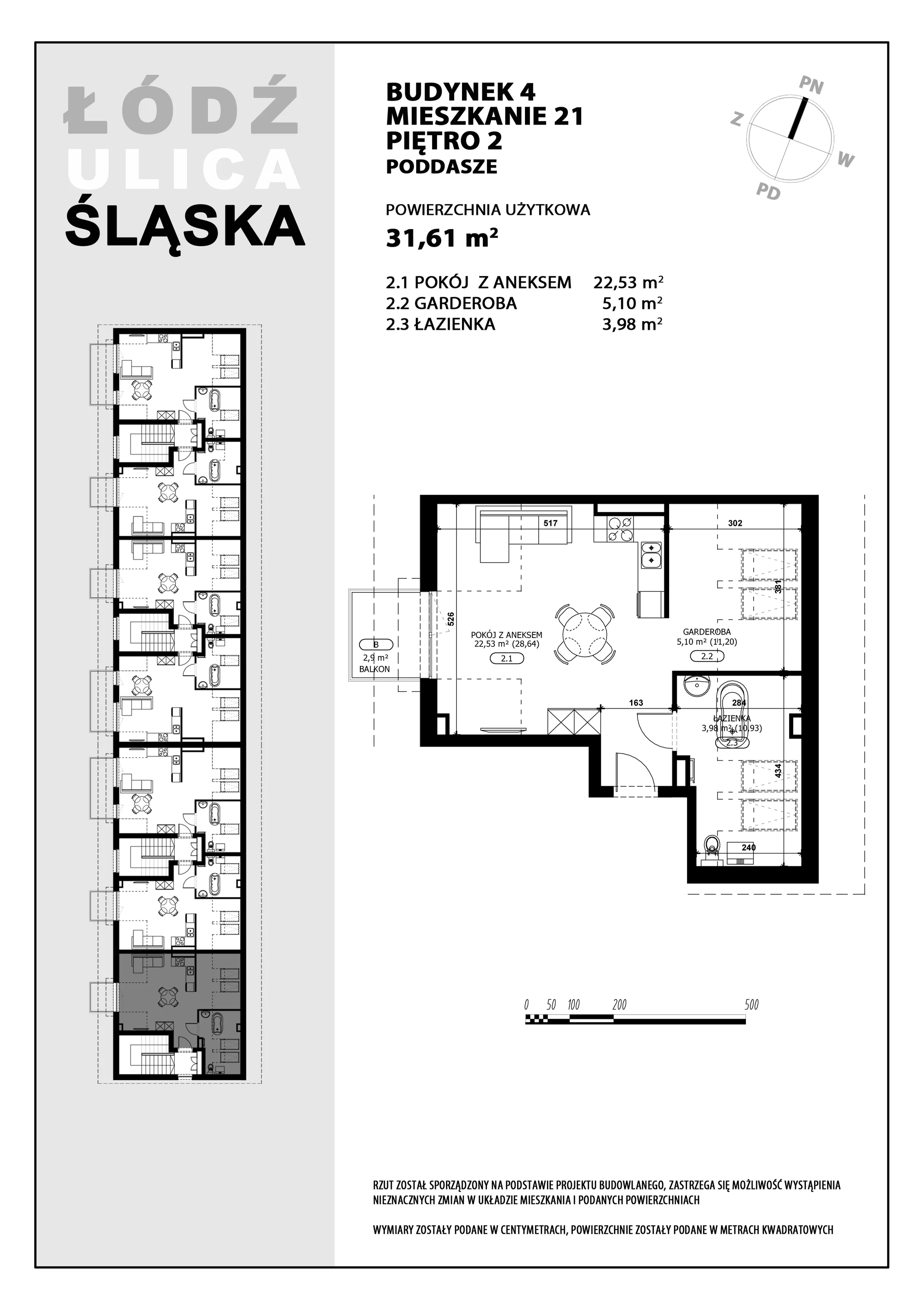 Mieszkanie 31,61 m², piętro 2, oferta nr B4-M21, Śląska Park, Łódź, Górna, Chojny-Dąbrowa, ul. Śląska 39