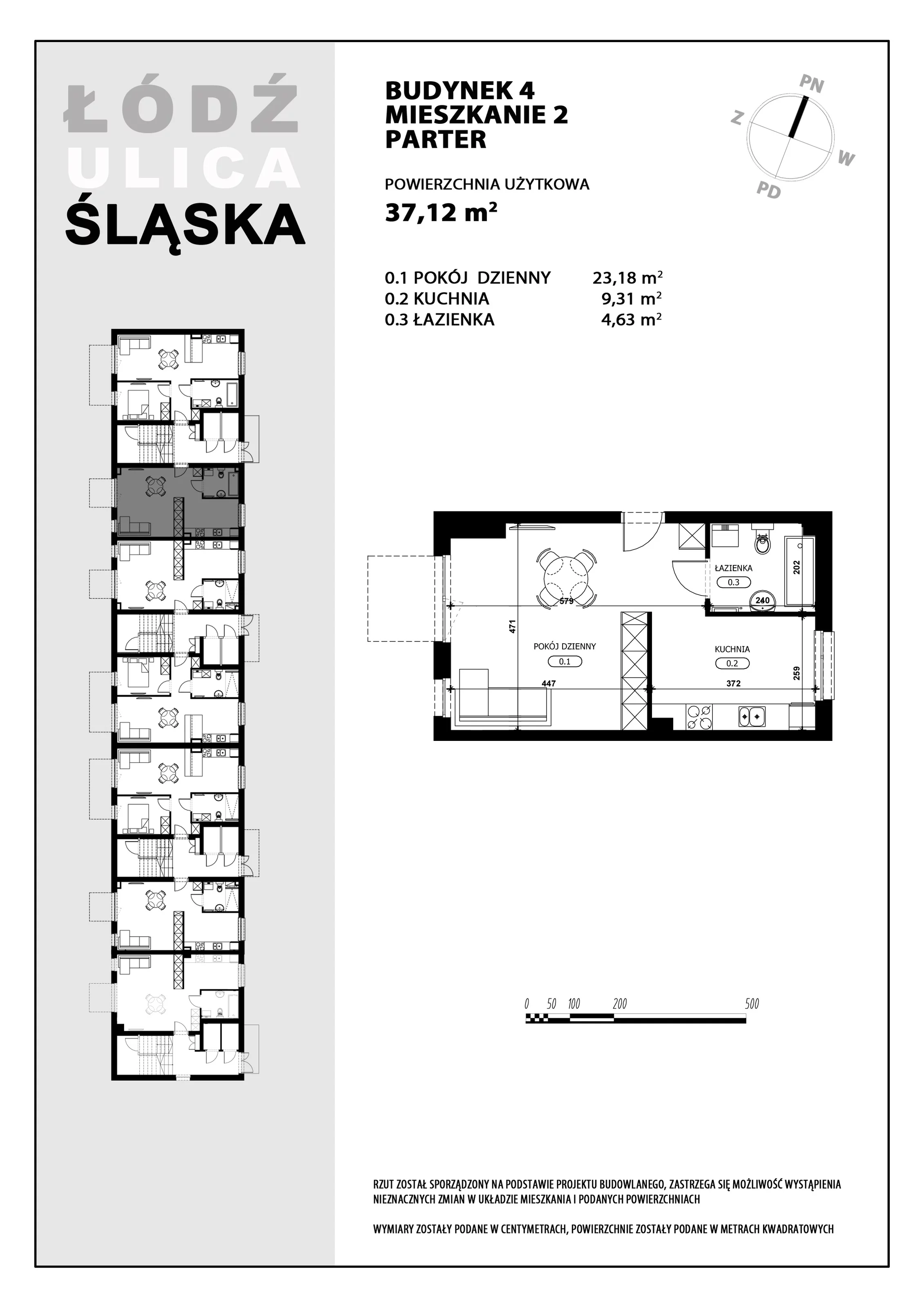 Mieszkanie 37,12 m², parter, oferta nr B4-M2, Śląska Park, Łódź, Górna, Chojny-Dąbrowa, ul. Śląska 39