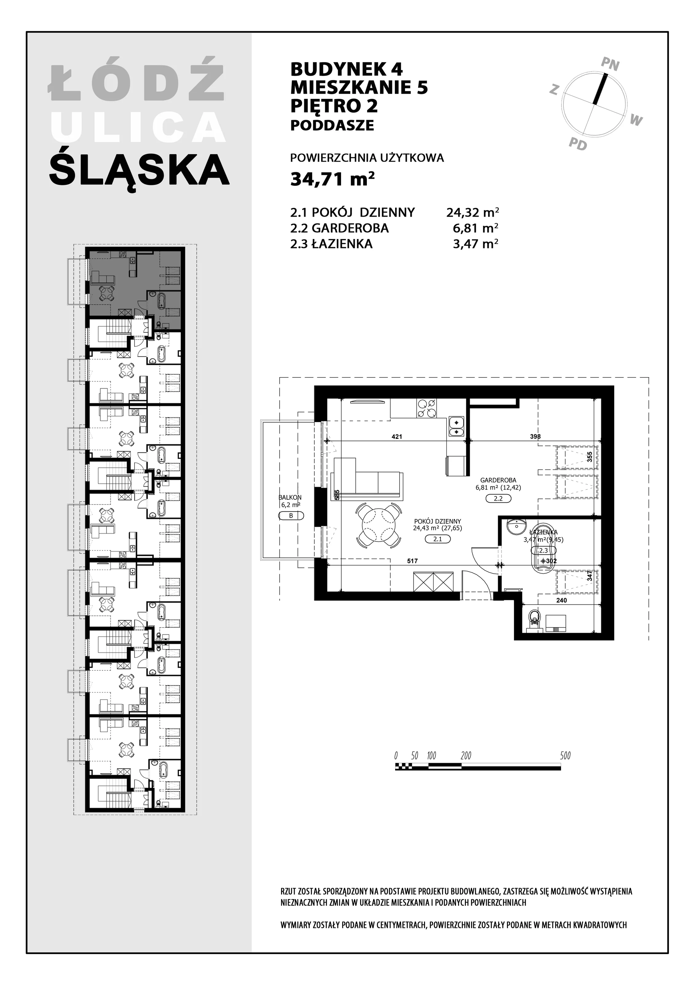 Mieszkanie 34,71 m², piętro 2, oferta nr B4-M5, Śląska Park, Łódź, Górna, Chojny-Dąbrowa, ul. Śląska 39