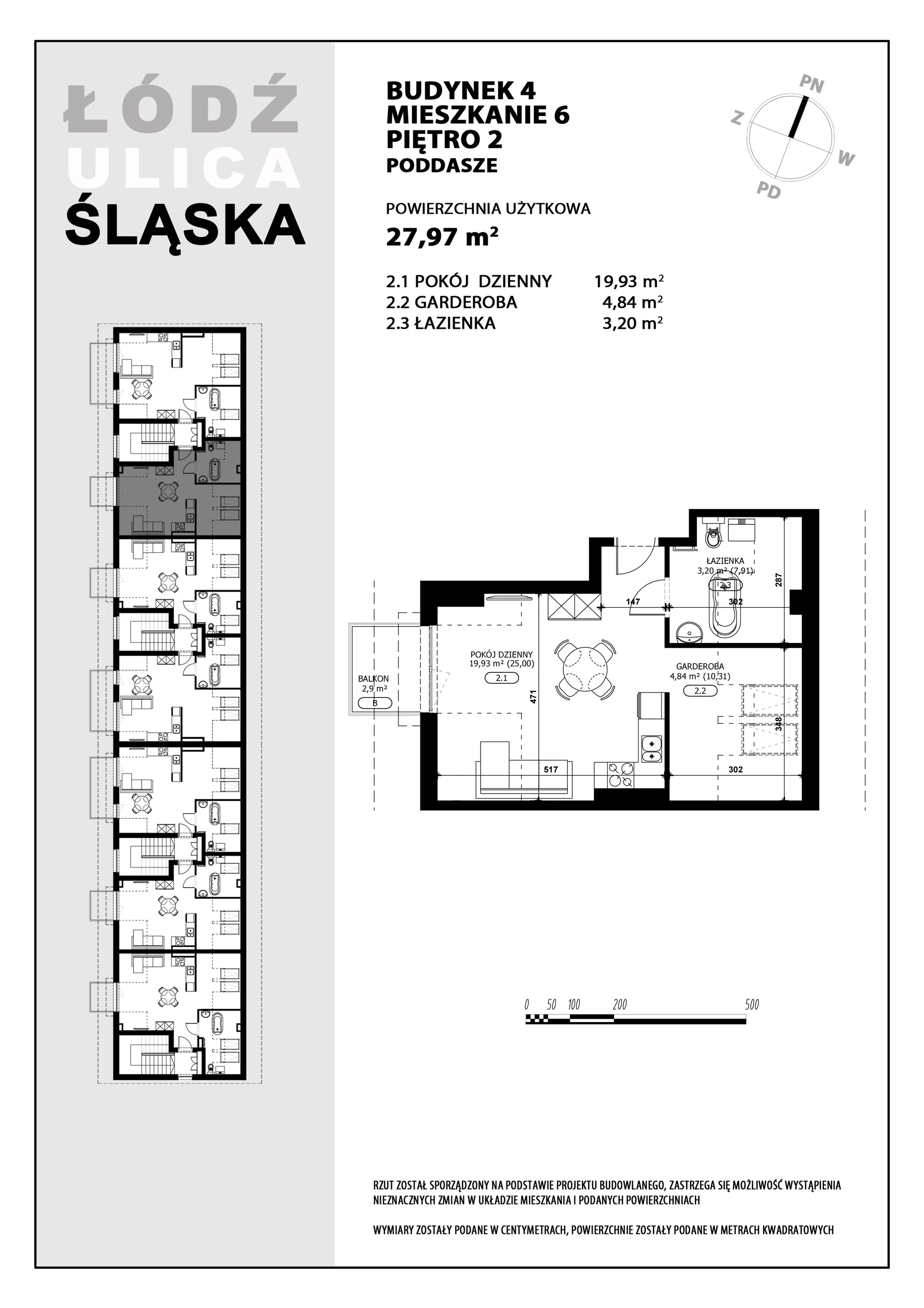 Mieszkanie 27,97 m², piętro 2, oferta nr B4-M6, Śląska Park, Łódź, Górna, Chojny-Dąbrowa, ul. Śląska 39