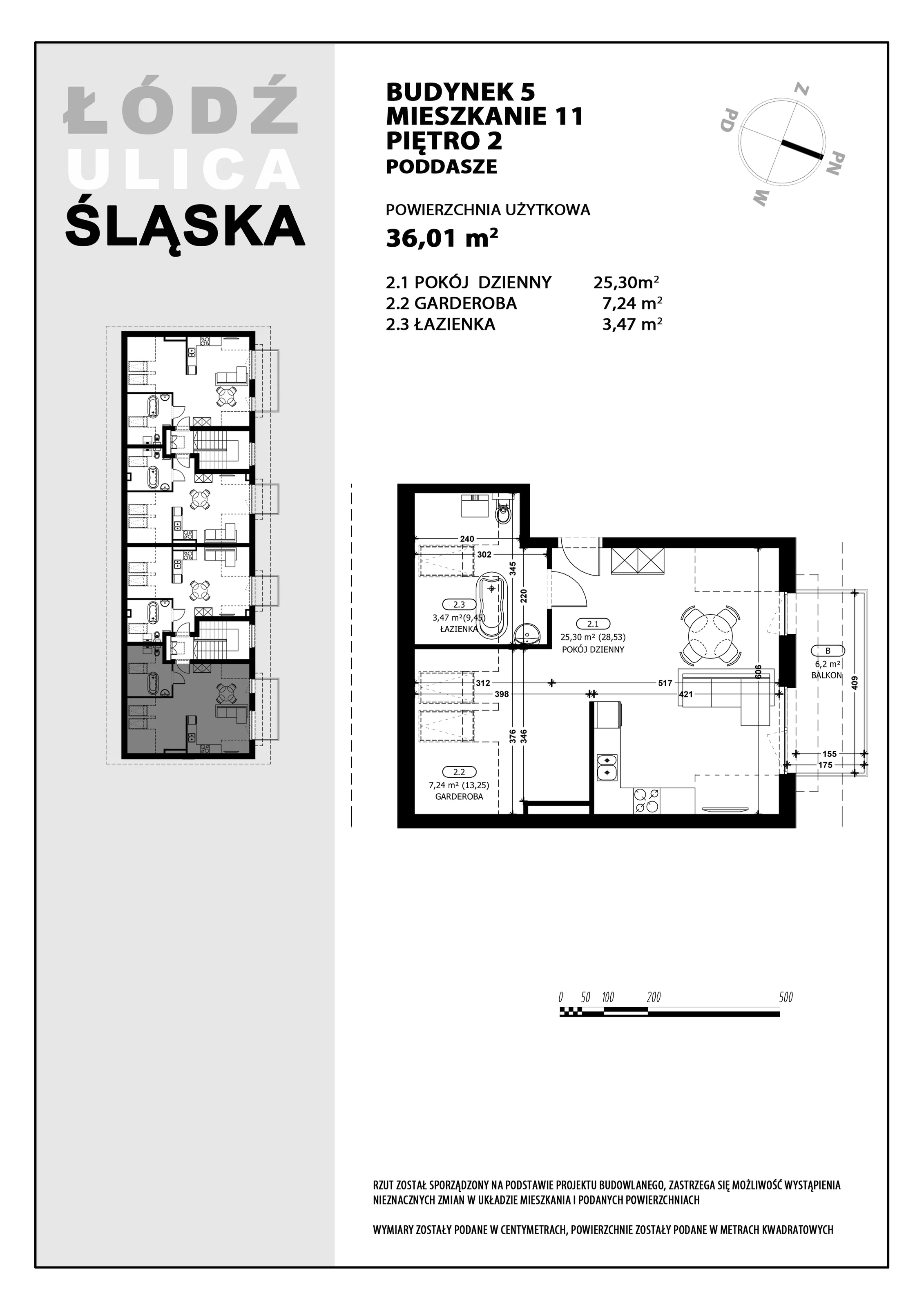 Mieszkanie 36,01 m², piętro 2, oferta nr B5-M11, Śląska Park, Łódź, Górna, Chojny-Dąbrowa, ul. Śląska 39