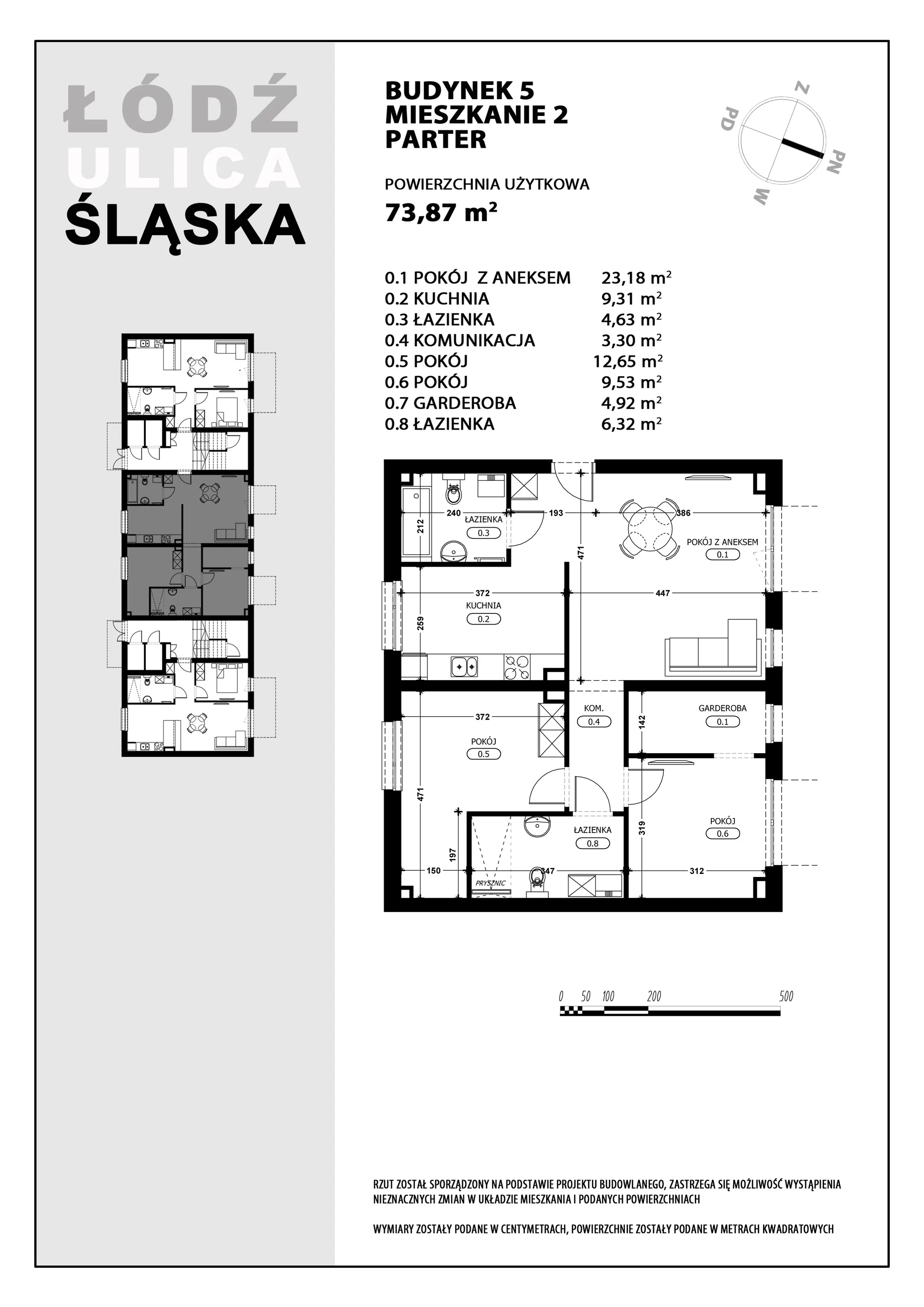 3 pokoje, mieszkanie 73,87 m², parter, oferta nr B5-M2, Śląska Park, Łódź, Górna, Chojny-Dąbrowa, ul. Śląska 39