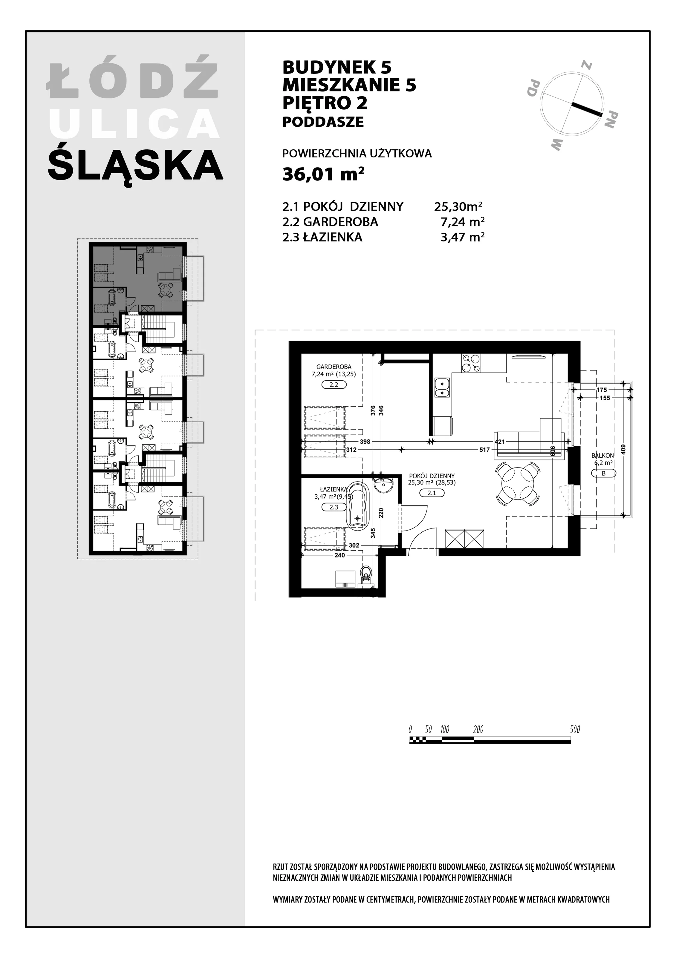 Mieszkanie 36,01 m², piętro 2, oferta nr B5-M5, Śląska Park, Łódź, Górna, Chojny-Dąbrowa, ul. Śląska 39