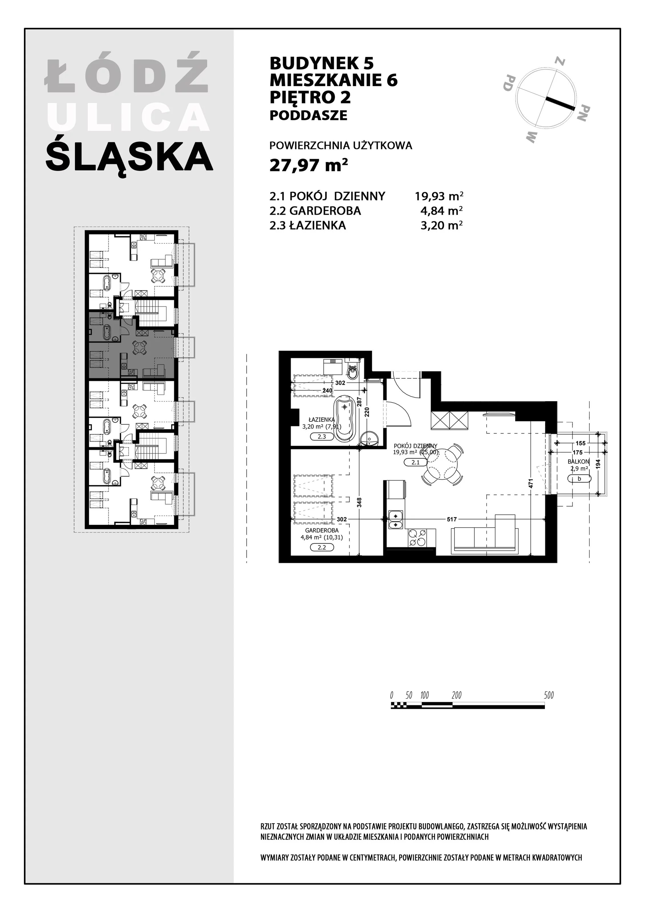 Mieszkanie 27,97 m², piętro 2, oferta nr B5-M6, Śląska Park, Łódź, Górna, Chojny-Dąbrowa, ul. Śląska 39