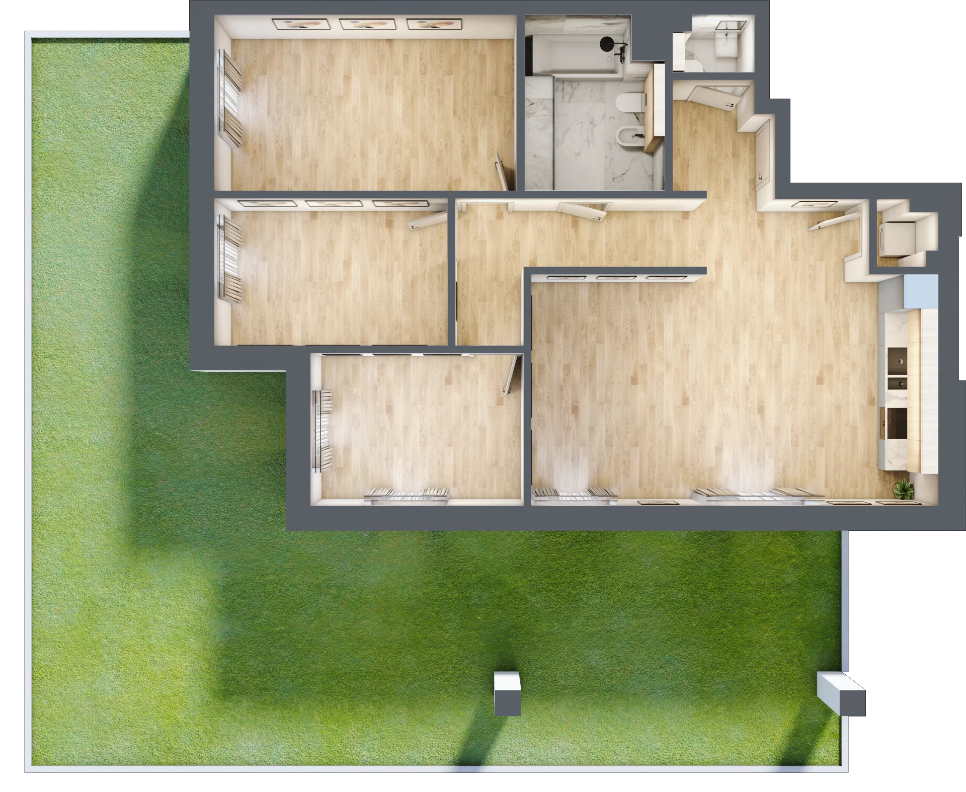 4 pokoje, apartament 91,17 m², parter, oferta nr B02, Przy Parku, Żerniki Wrocławskie, ul. Parkowa