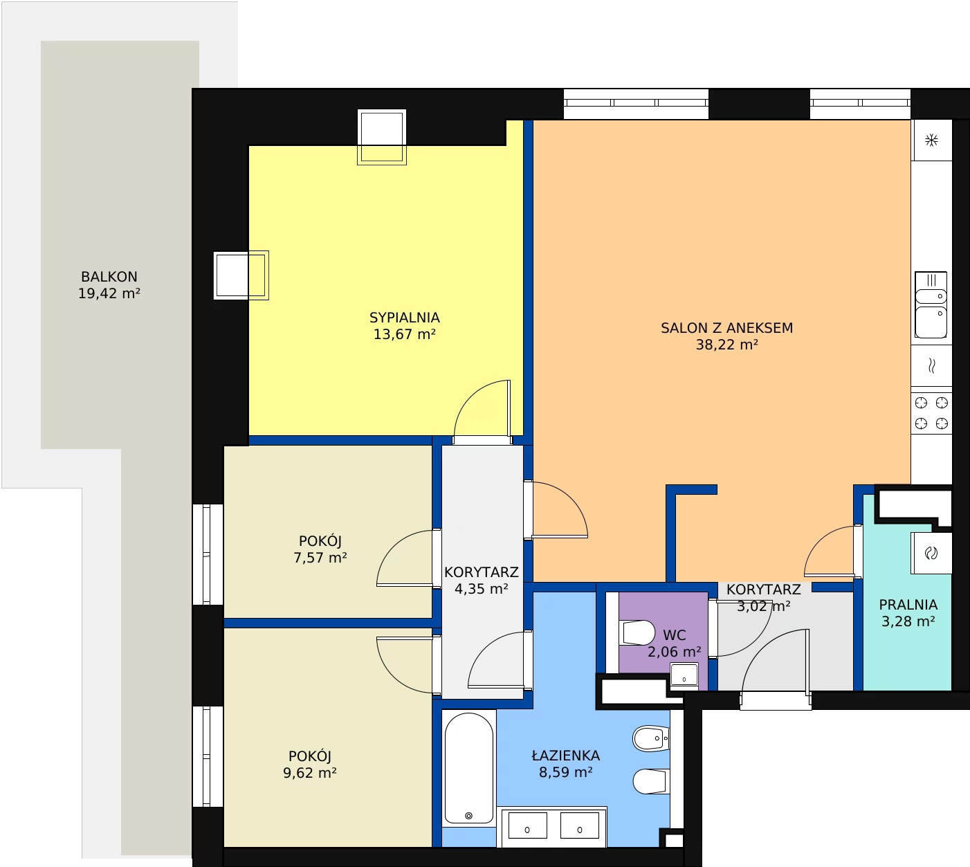 Zalety apartamentu 90.38 m², C11