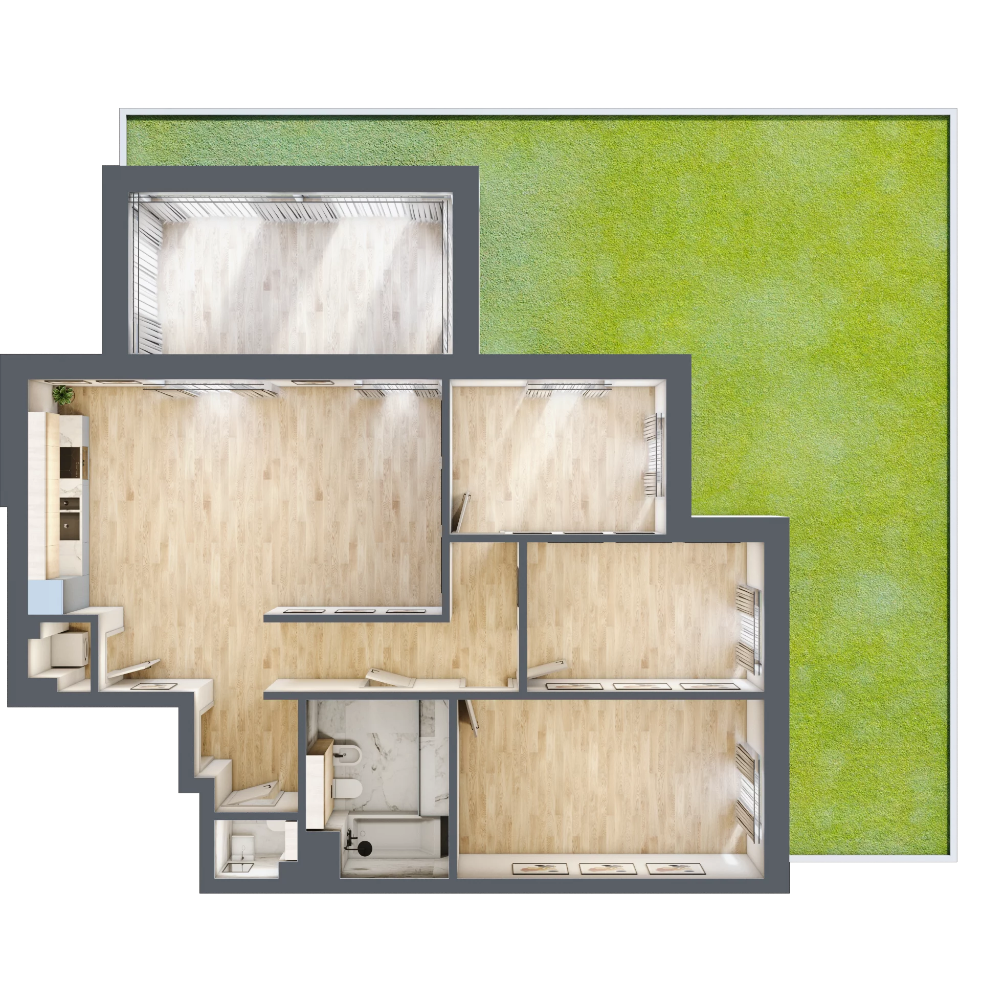 5 pokoi, apartament 107,18 m², parter, oferta nr F02, Przy Parku, Żerniki Wrocławskie, ul. Parkowa