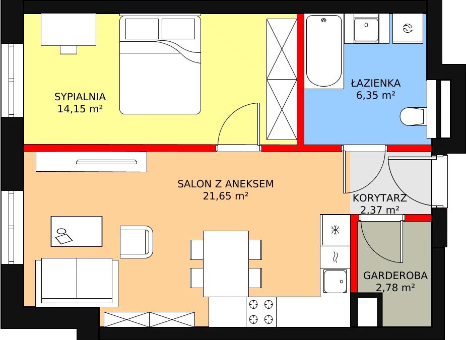 Apartament 47,30 m², piętro 1, oferta nr M14, Przy Parku, Żerniki Wrocławskie, ul. Parkowa