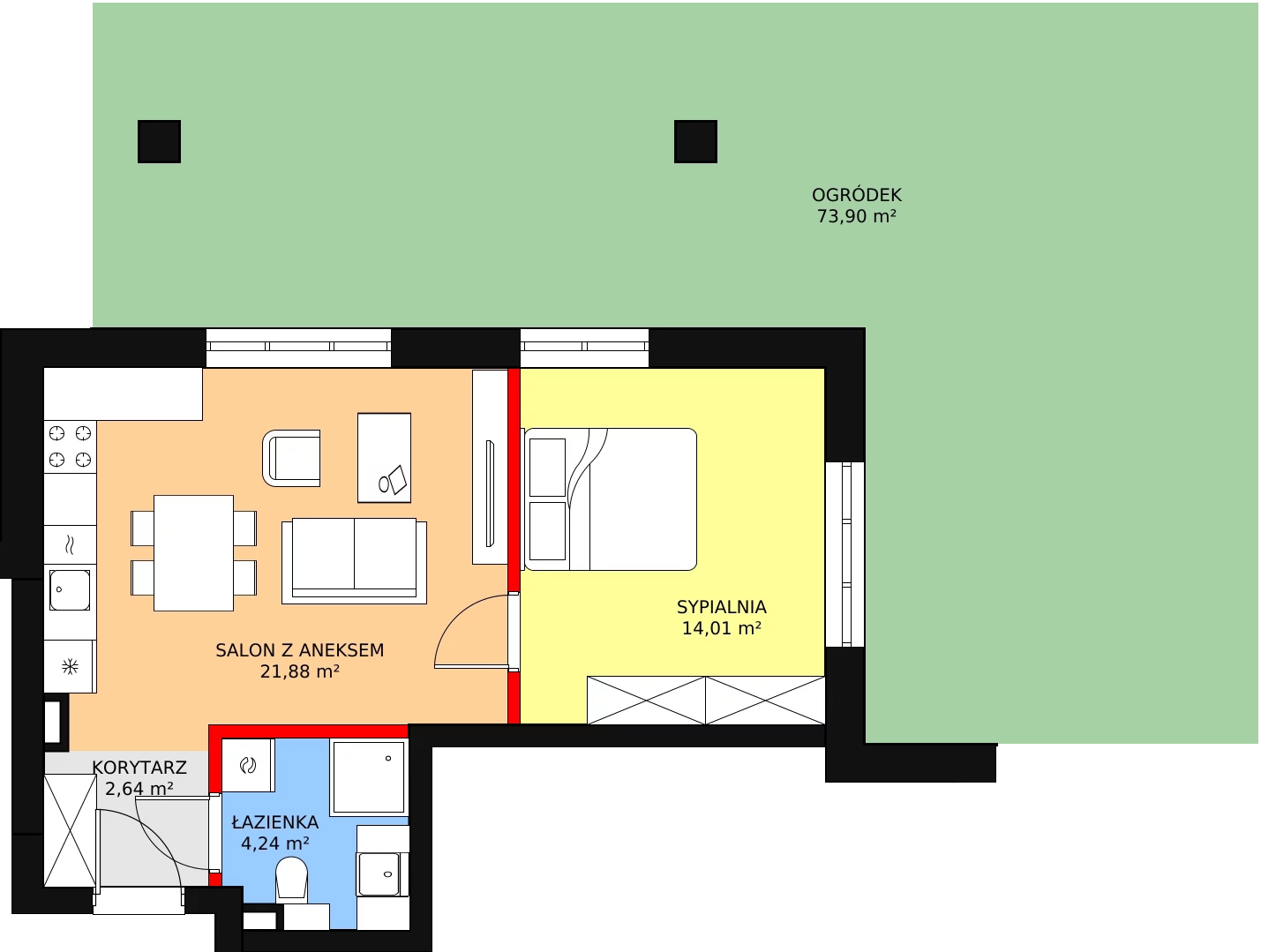 Apartament 42,77 m², parter, oferta nr N01, Przy Parku, Żerniki Wrocławskie, ul. Parkowa