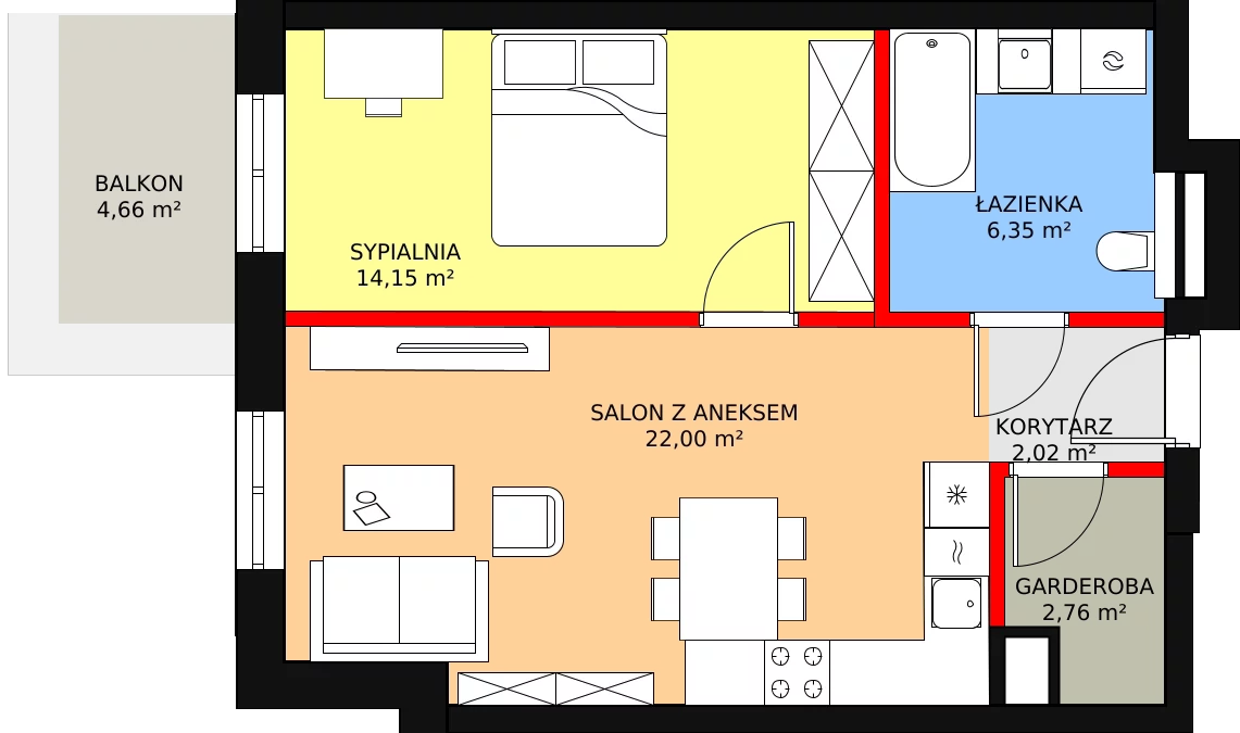 Apartament 47,28 m², piętro 1, oferta nr N14, Przy Parku, Żerniki Wrocławskie, ul. Parkowa