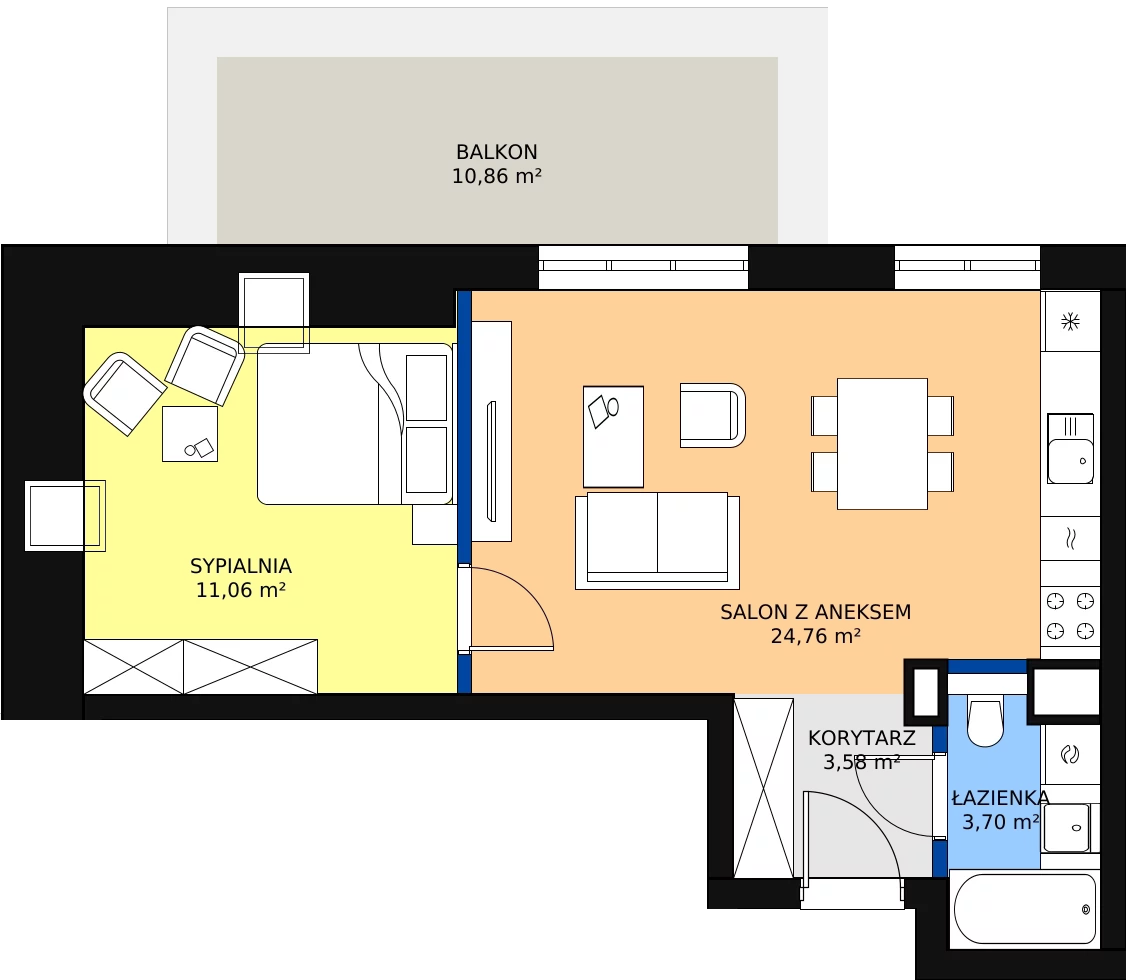 Zalety apartamentu 43.1 m², N24