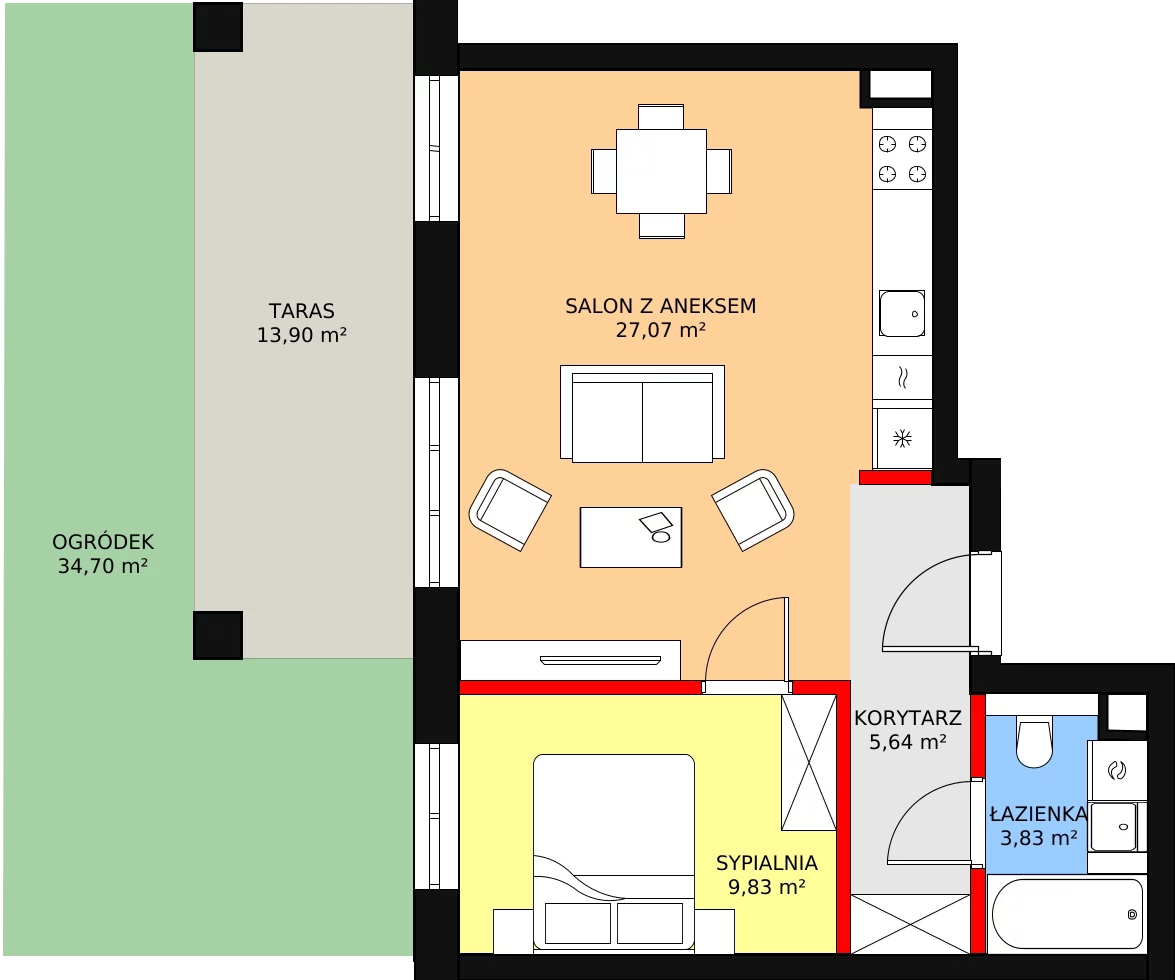 Apartament 46,37 m², parter, oferta nr O05, Przy Parku, Żerniki Wrocławskie, ul. Parkowa