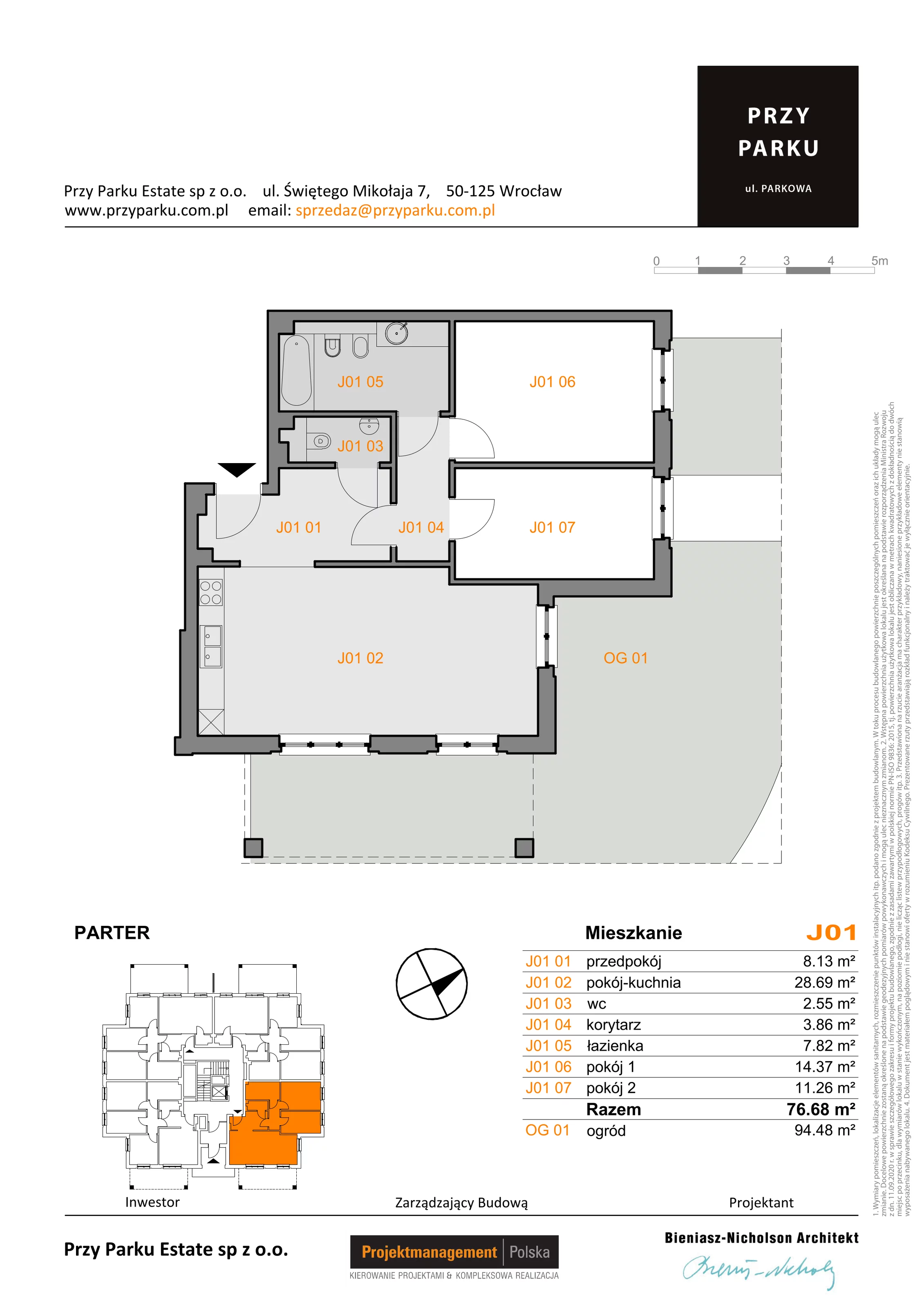 Apartament 76,68 m², parter, oferta nr J01, Przy Parku, Żerniki Wrocławskie, ul. Parkowa