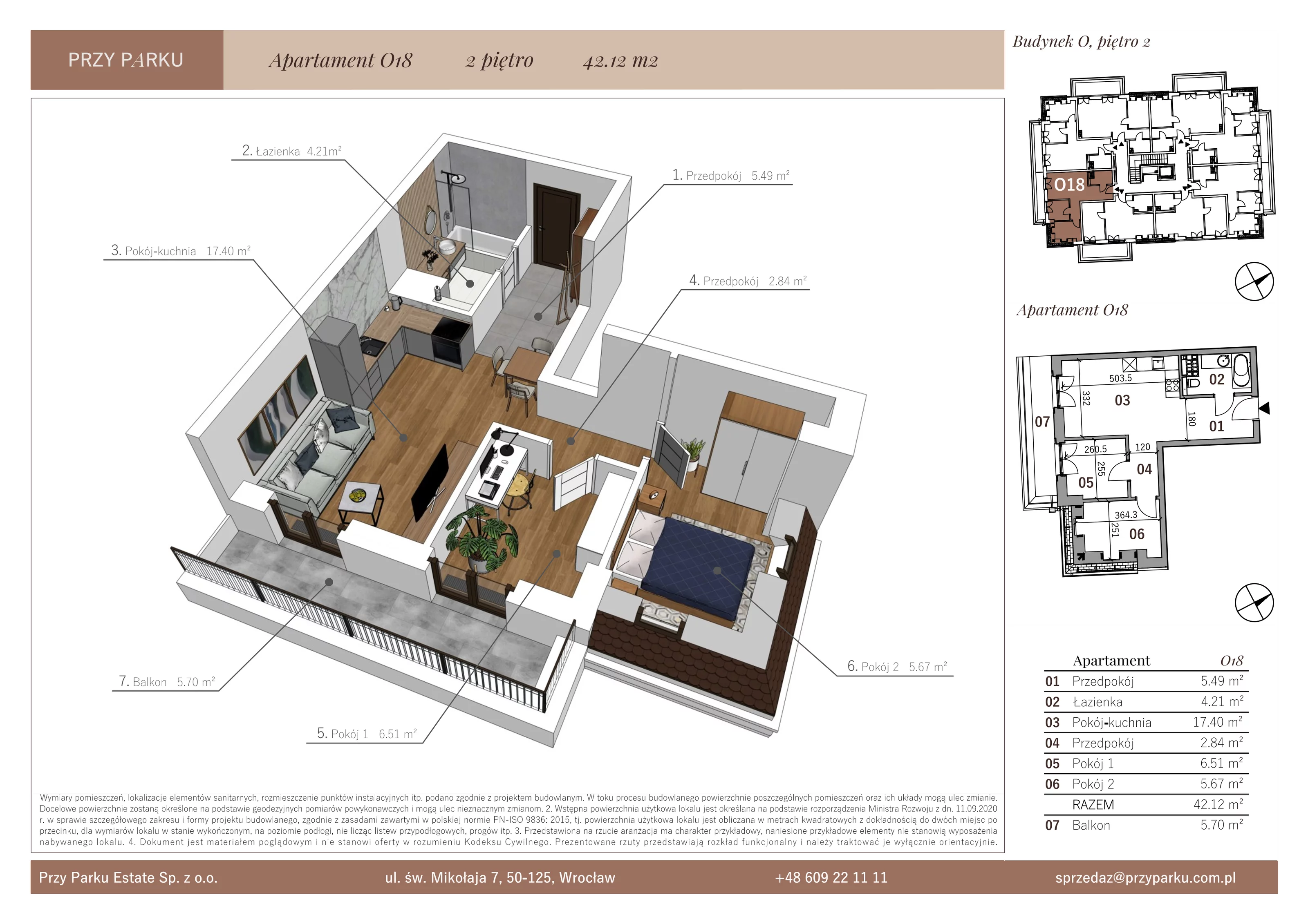 Apartament 42,12 m², piętro 2, oferta nr O18, Przy Parku, Żerniki Wrocławskie, ul. Parkowa