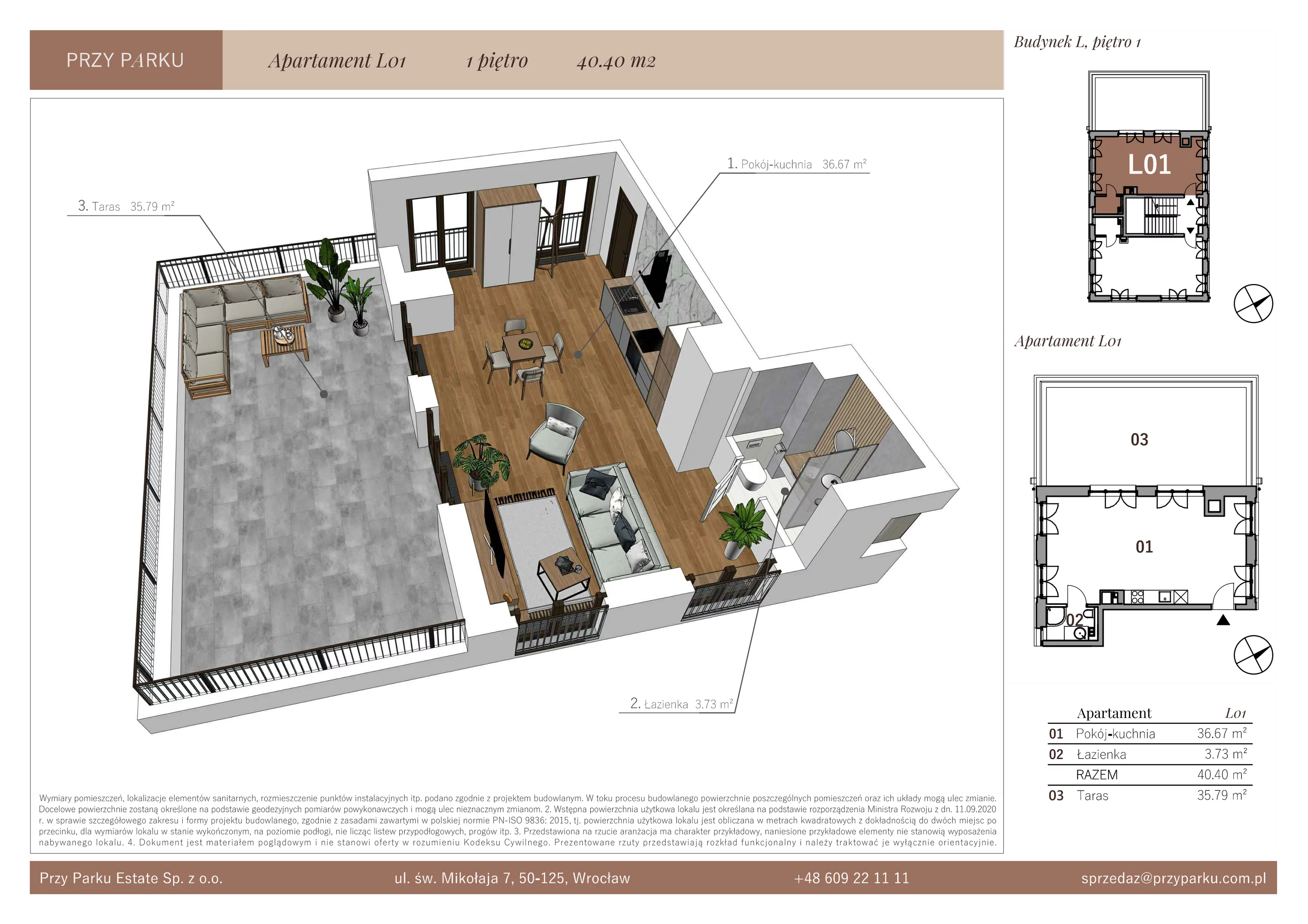 Apartament 40,40 m², piętro 1, oferta nr L01, Przy Parku, Żerniki Wrocławskie, ul. Parkowa