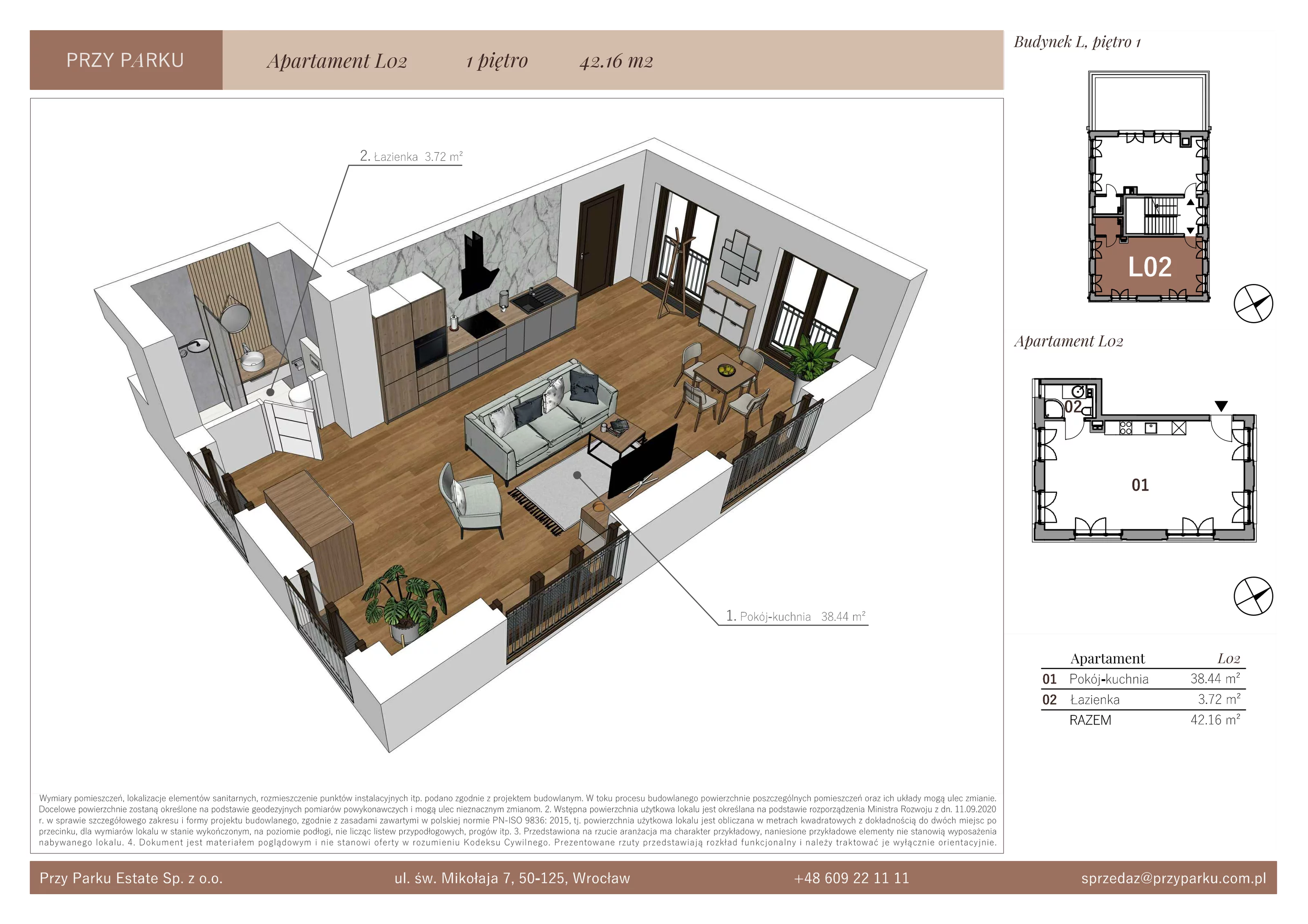 Apartament 42,16 m², piętro 1, oferta nr L02, Przy Parku, Żerniki Wrocławskie, ul. Parkowa