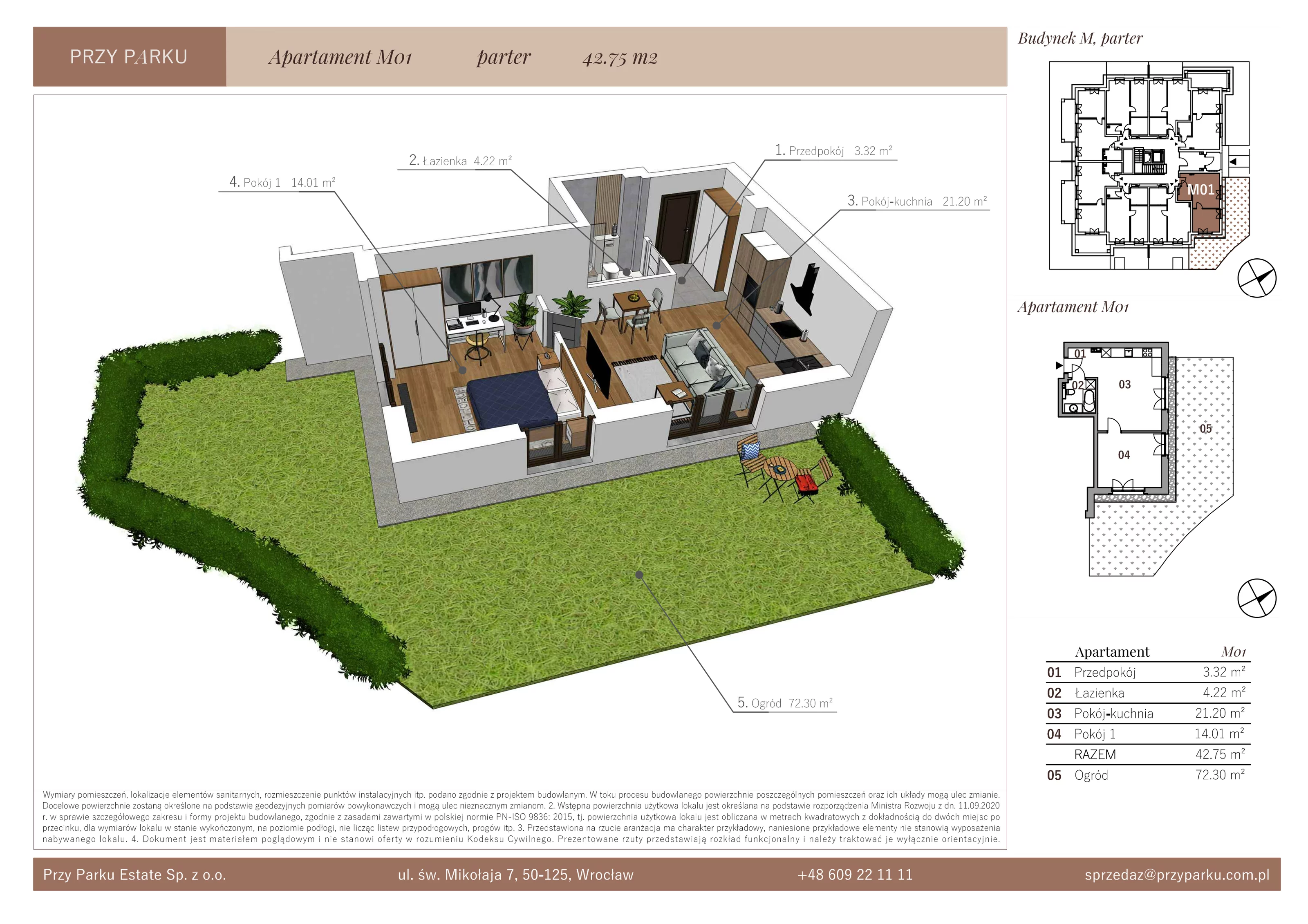 Apartament 42,75 m², parter, oferta nr M01, Przy Parku, Żerniki Wrocławskie, ul. Parkowa